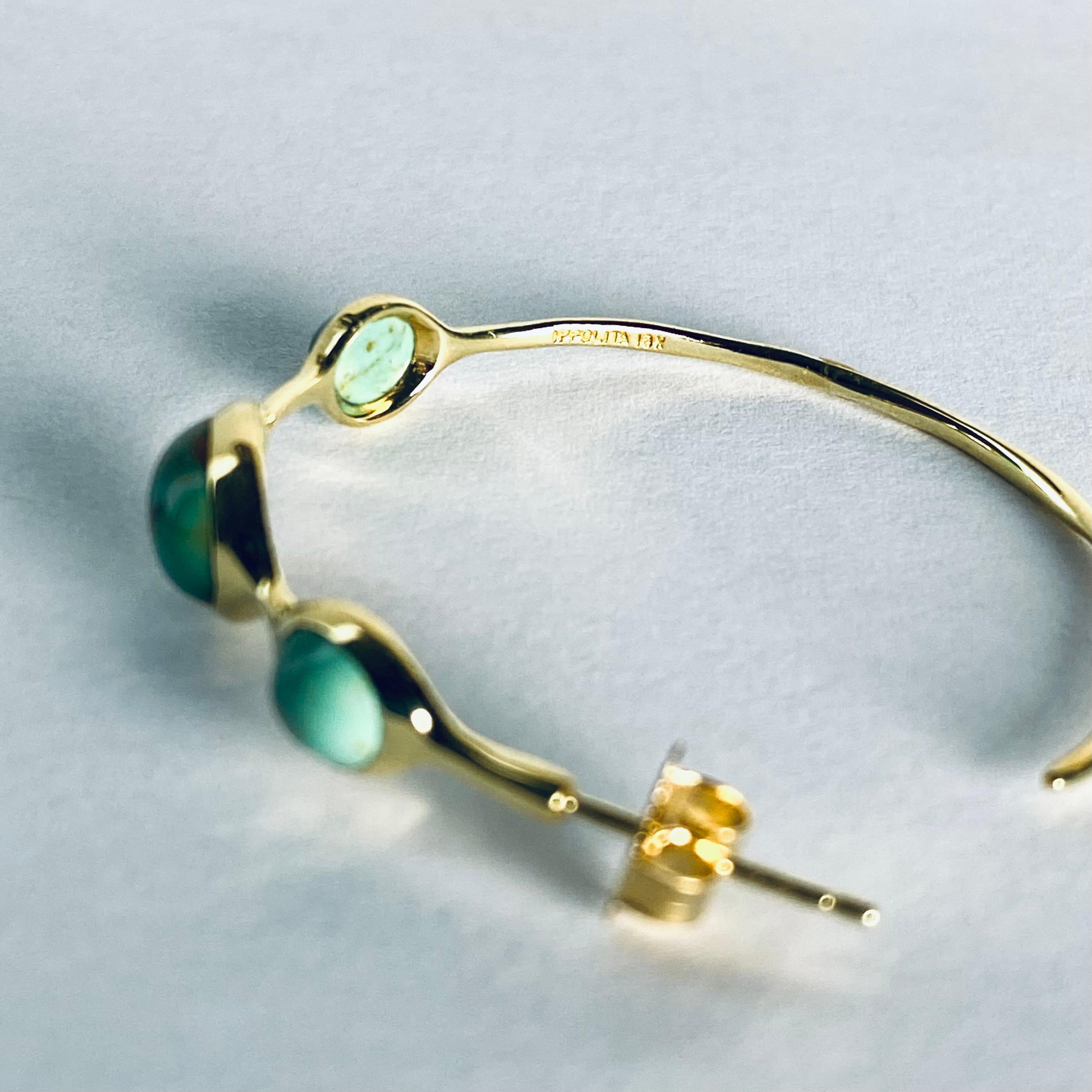 Vintage Ippolita Trending  18K Gold Hoop Earrings Cabochon Turquoise  1.25 Inch For Sale 1