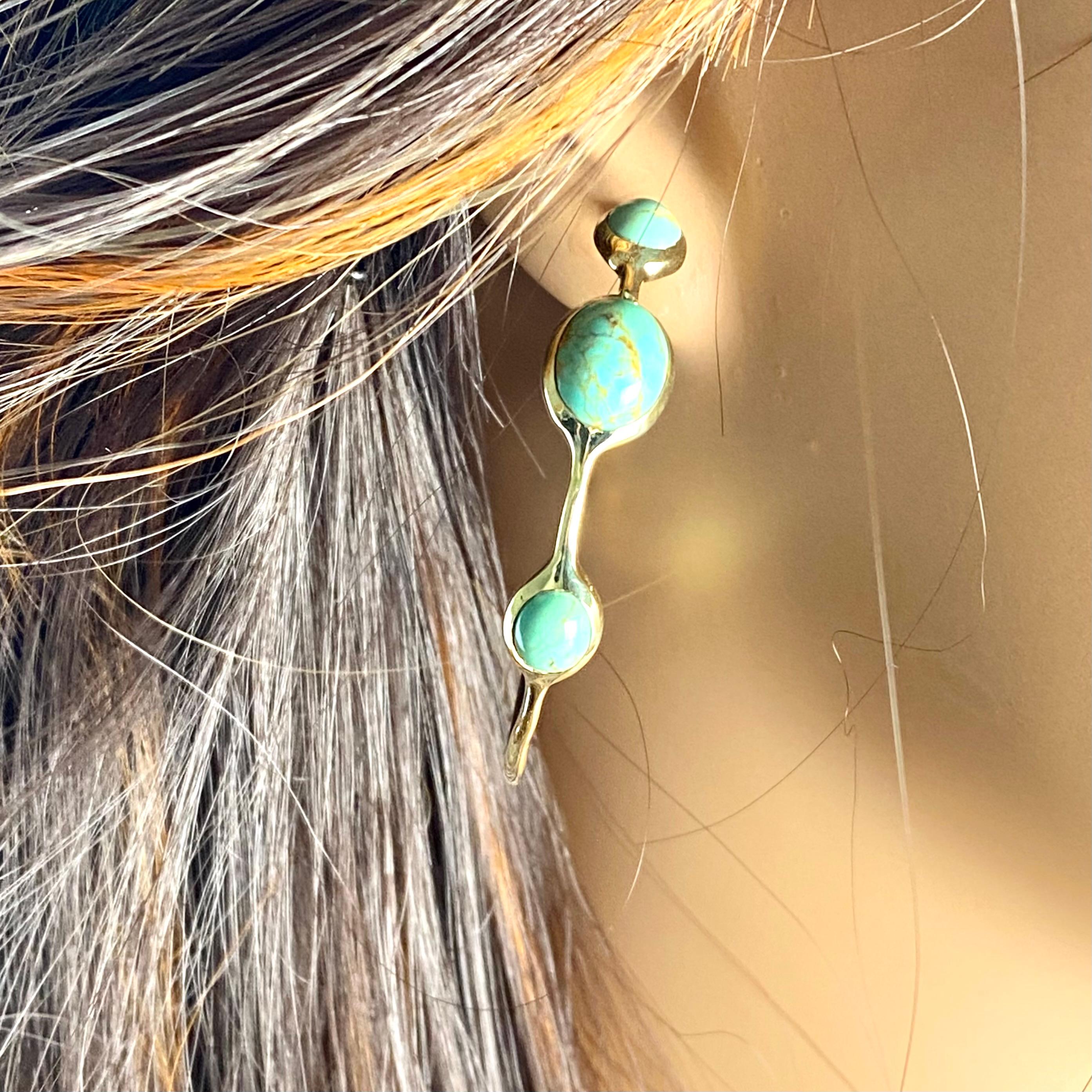 Vintage Ippolita Trending  18K Gold Hoop Earrings Cabochon Turquoise  1.25 Inch For Sale 2