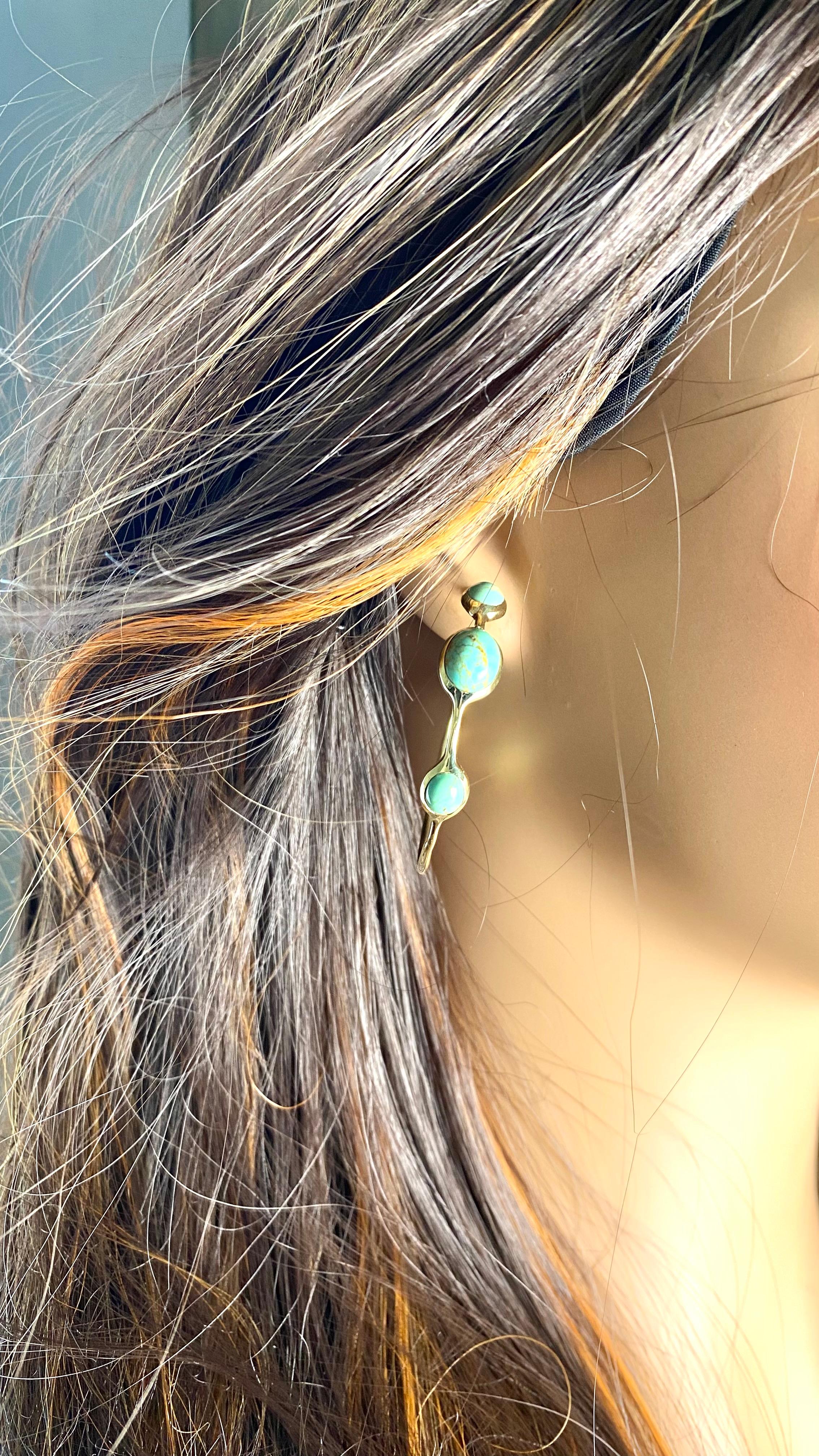 Vintage Ippolita Trending  18K Gold Hoop Earrings Cabochon Turquoise  1.25 Inch For Sale 3