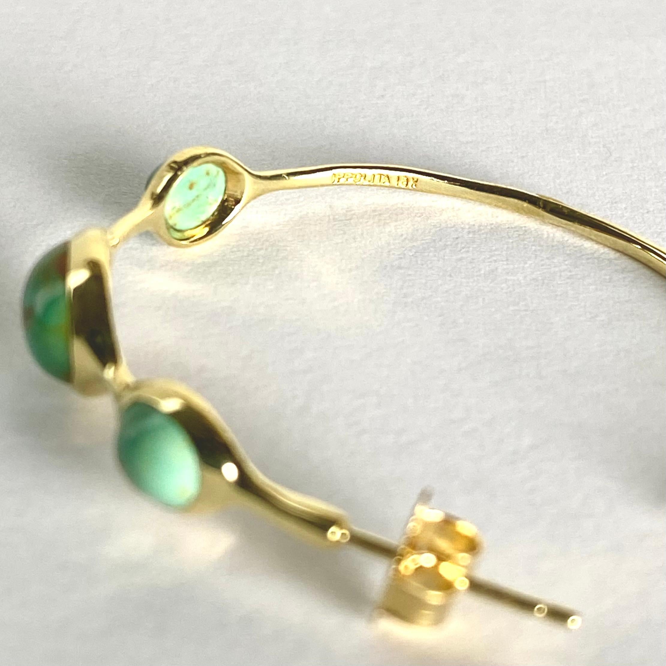 Vintage Ippolita Trending  18K Gold Hoop Earrings Cabochon Turquoise  1.25 Inch For Sale 4