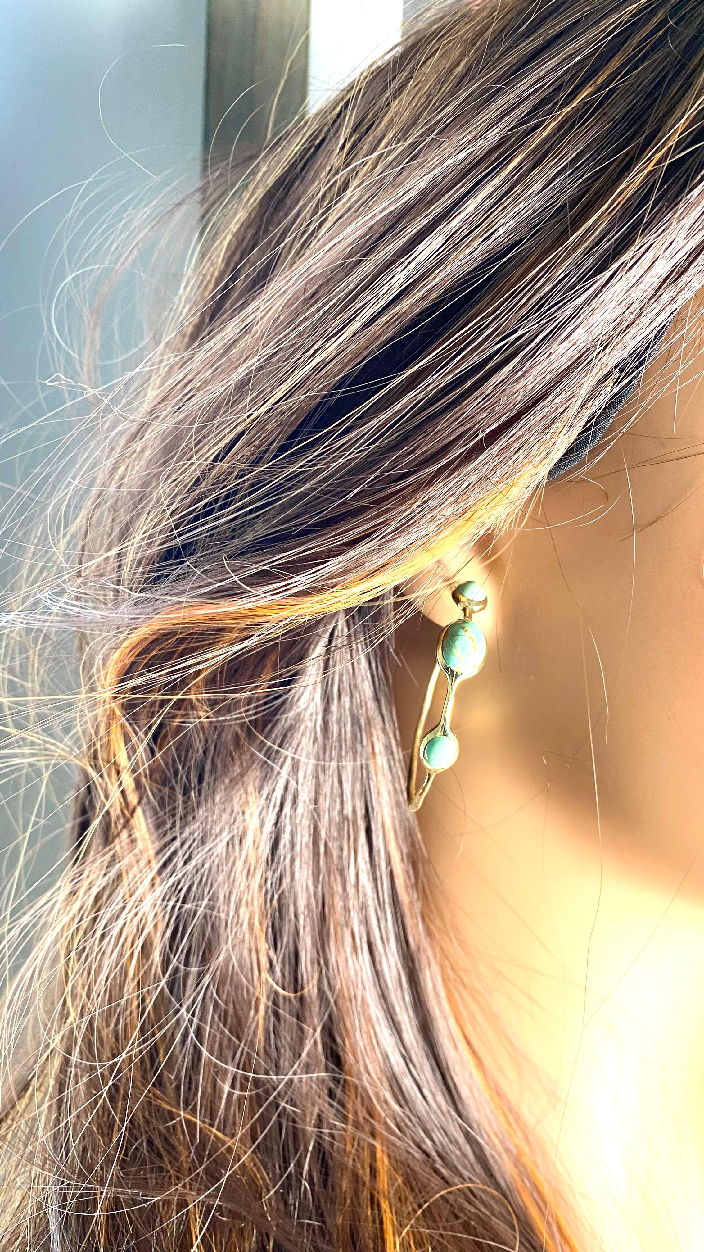 Vintage Ippolita Trending  18K Gold Hoop Earrings Cabochon Turquoise  1.25 Inch For Sale 6