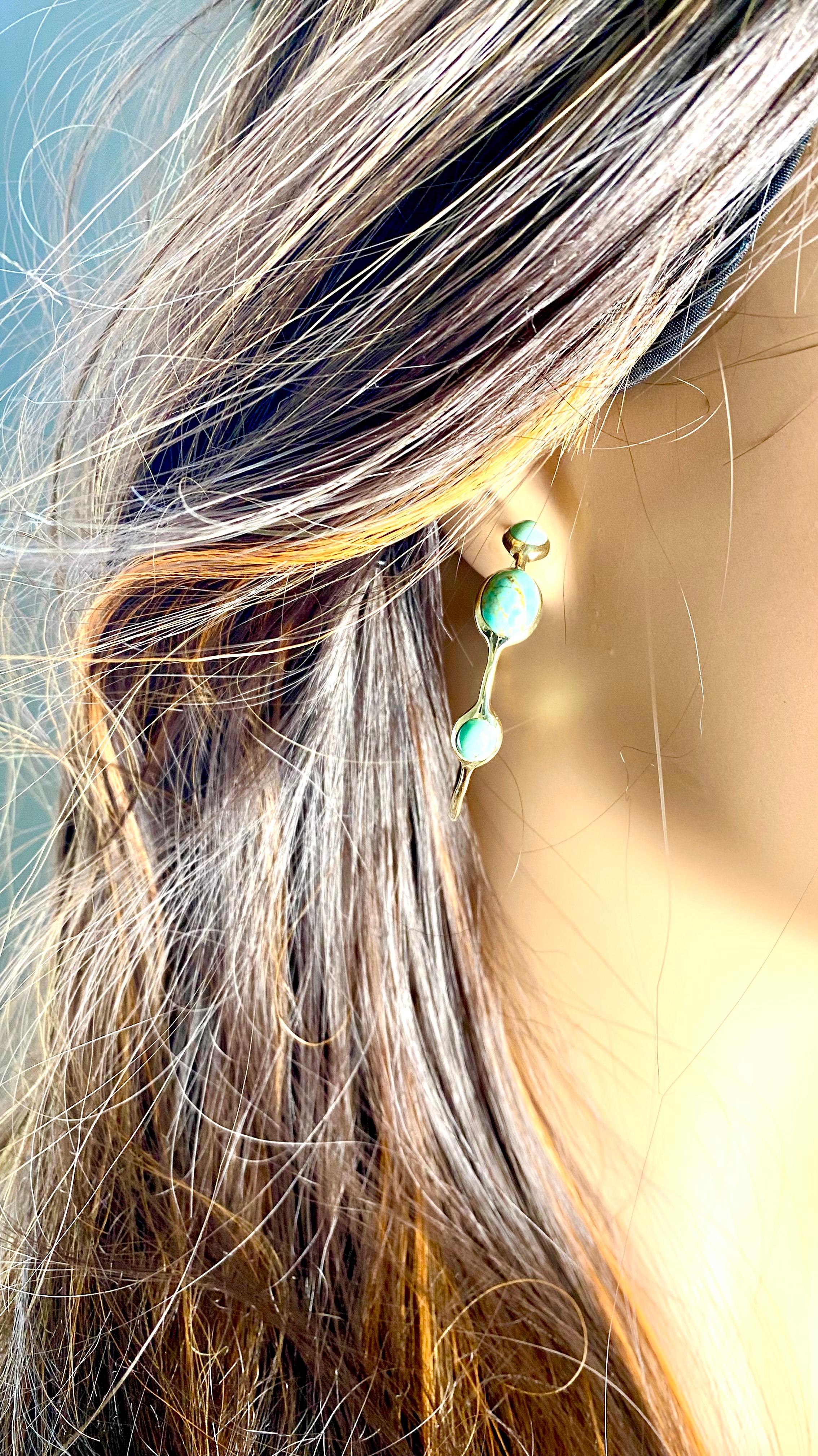 Vintage Ippolita Trending  18K Gold Hoop Earrings Cabochon Turquoise  1.25 Inch For Sale 7