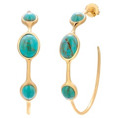 Vintage Ippolita Trending Vintage  18 Karat Gold Creolen Ohrringe Cabochon Türkis  1,25 Zoll