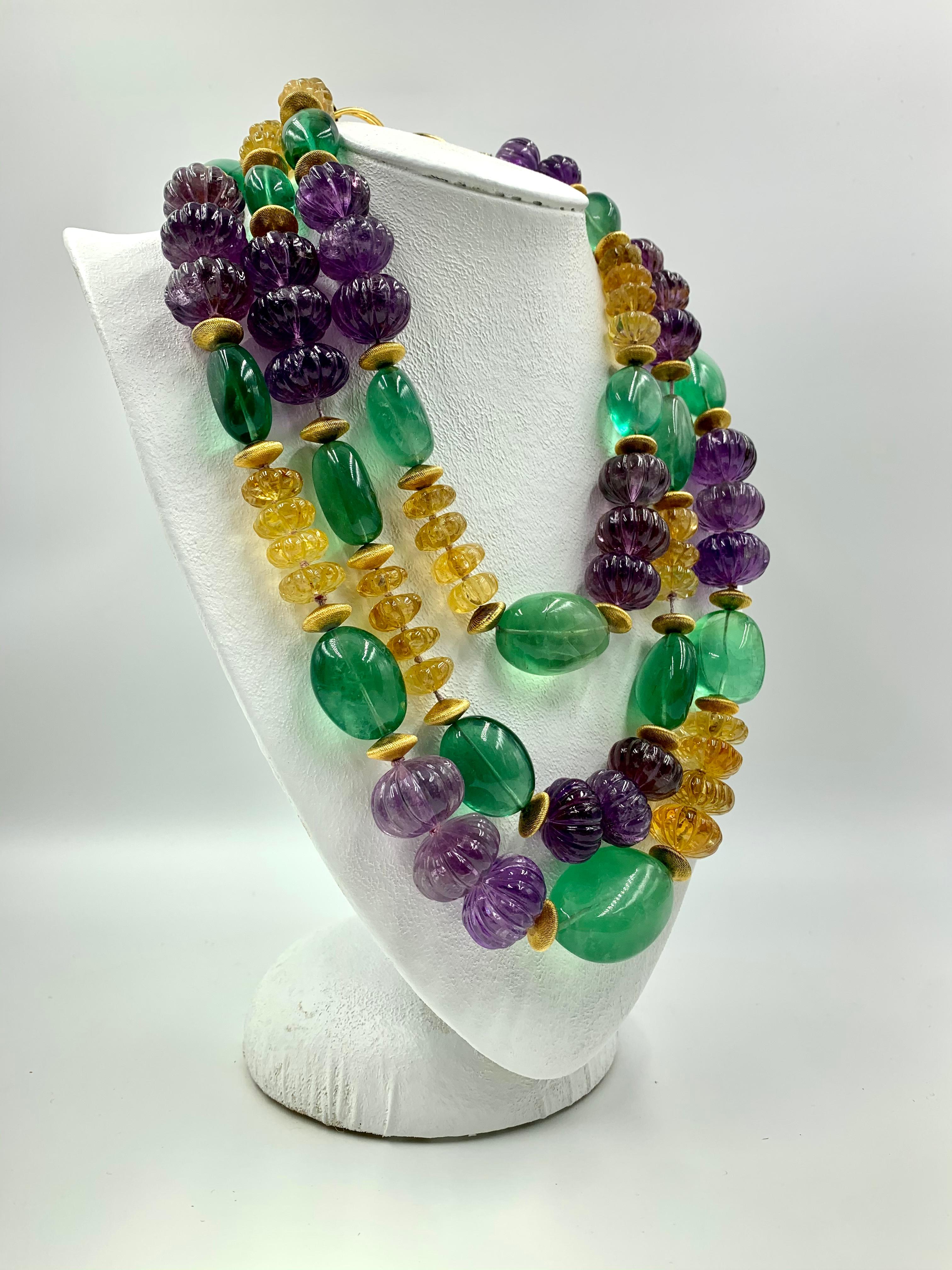 Vintage Iradj Moini Amethyst, Citrine, Fluorite and Gold-Plated Bead Necklace 3