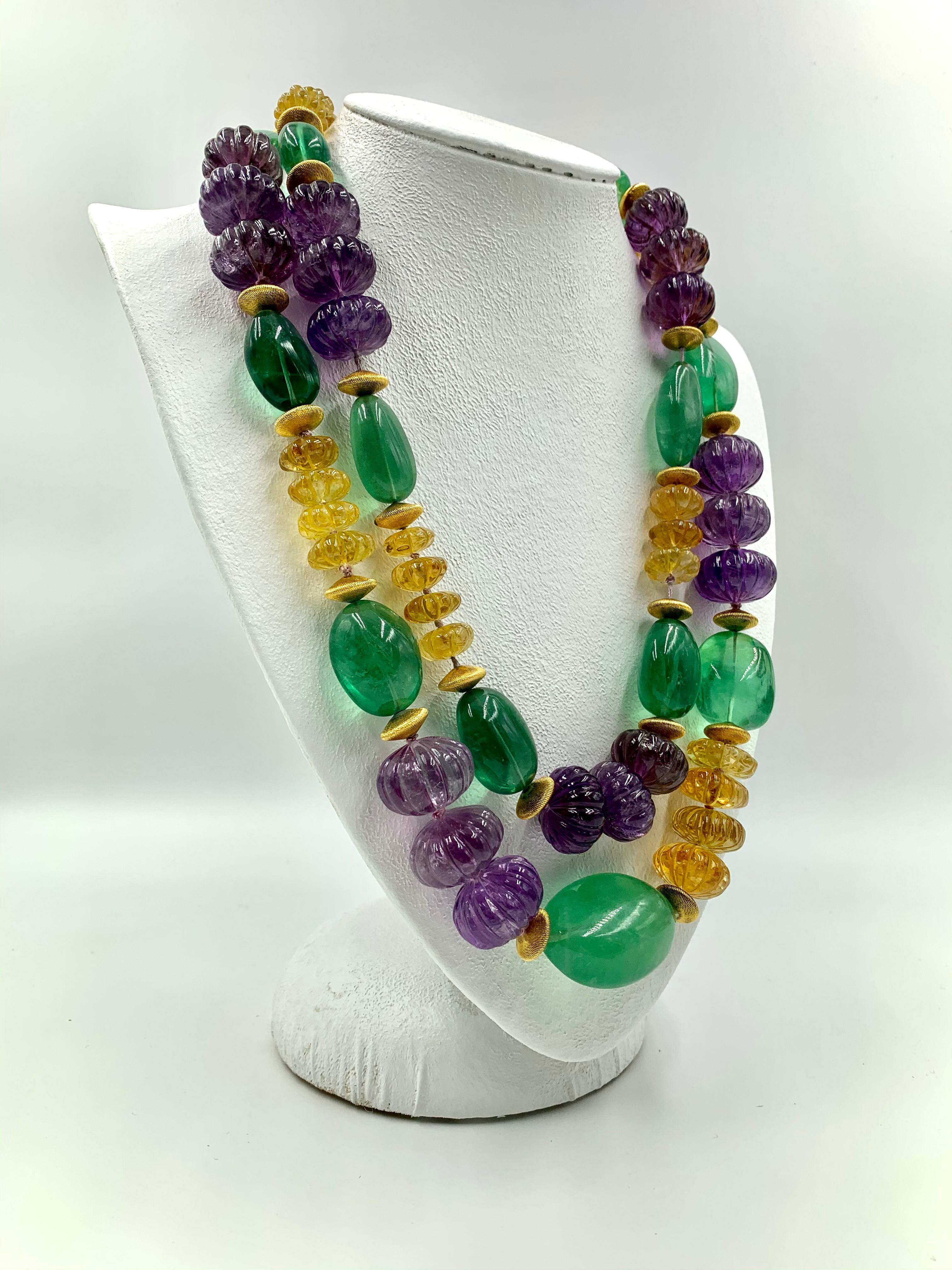 Vintage Iradj Moini Amethyst, Citrine, Fluorite and Gold-Plated Bead Necklace 4