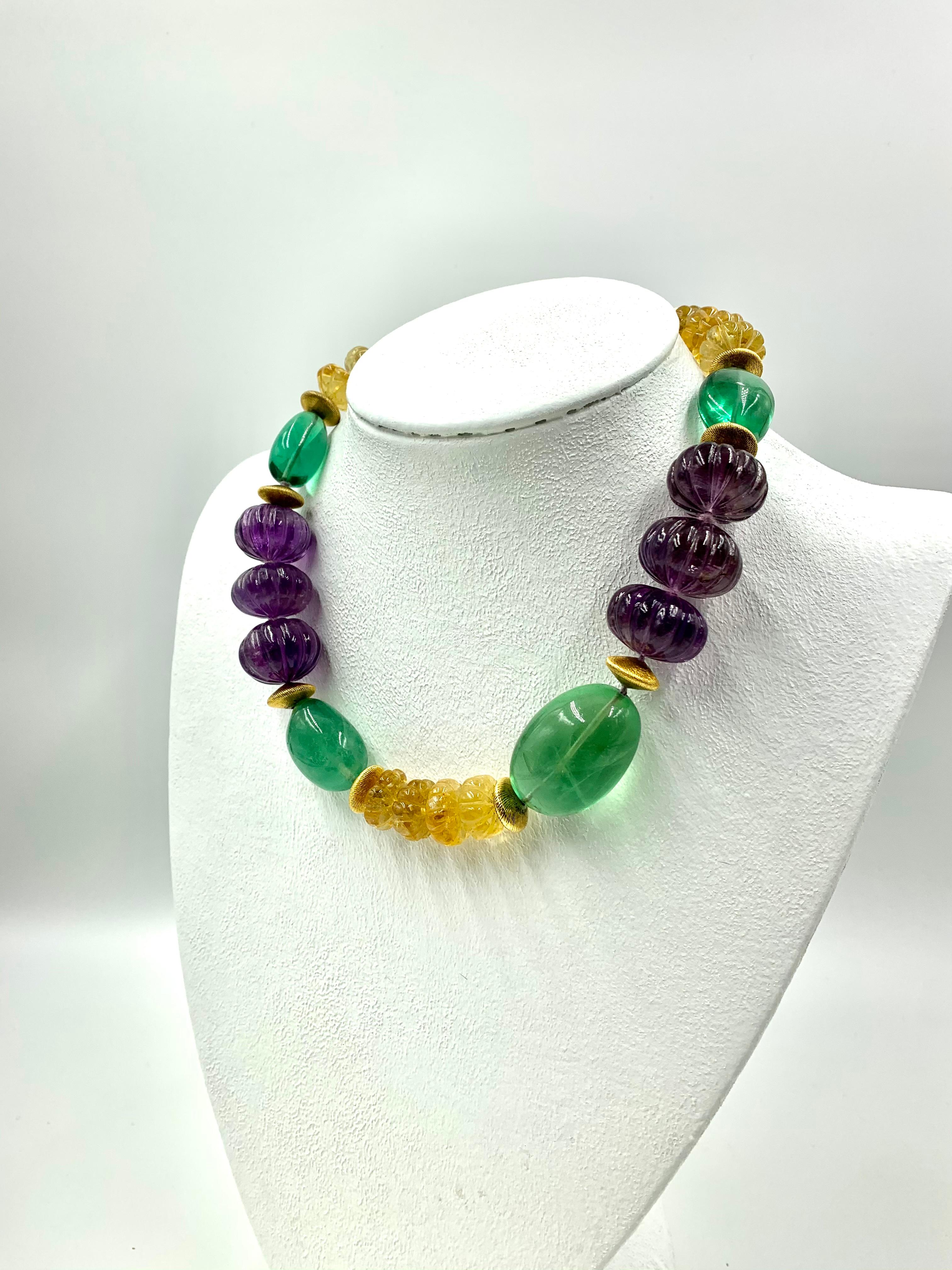 Vintage Iradj Moini Amethyst, Citrine, Fluorite and Gold-Plated Bead Necklace 5