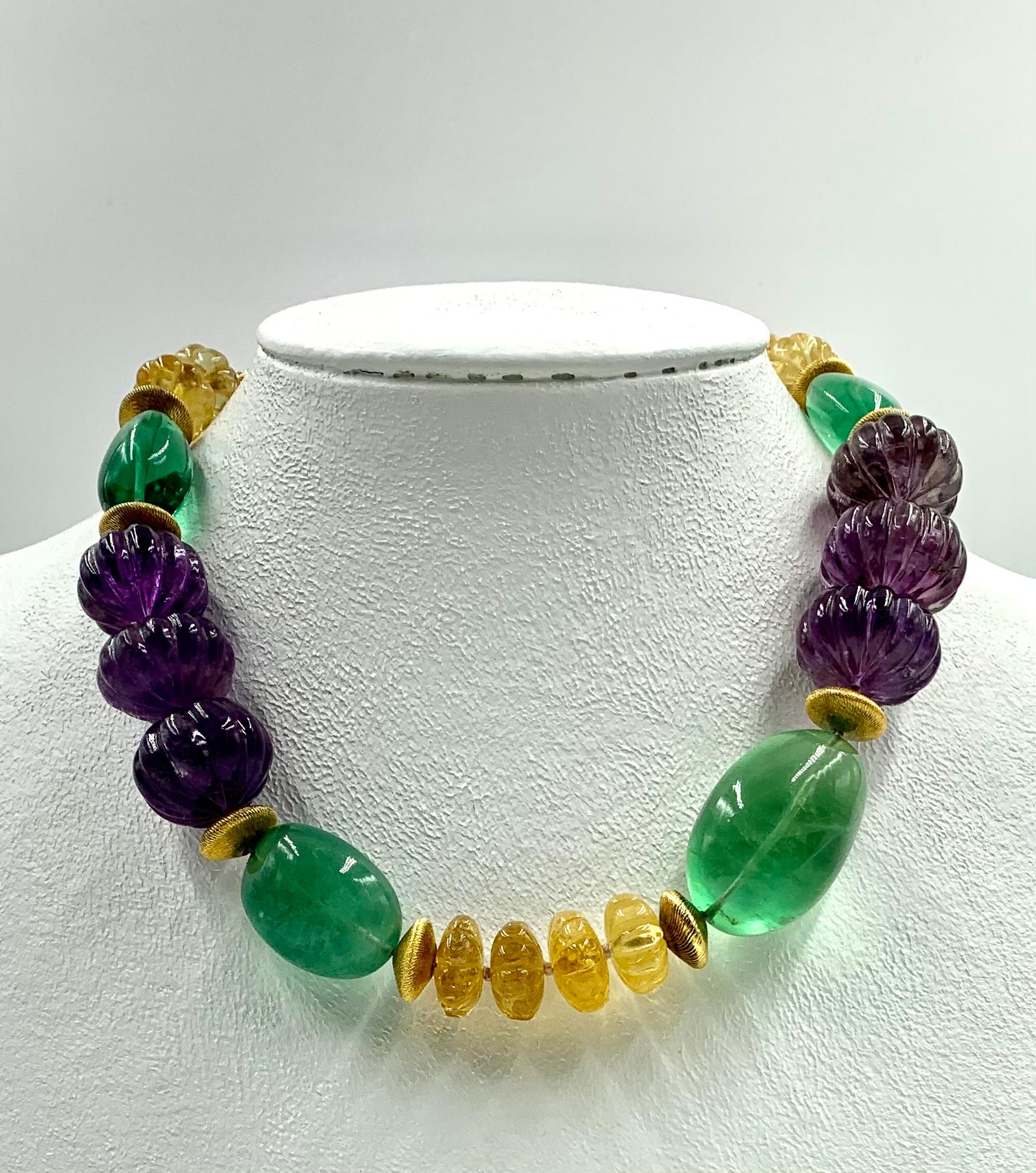 Vintage Iradj Moini Amethyst, Citrine, Fluorite and Gold-Plated Bead Necklace 6