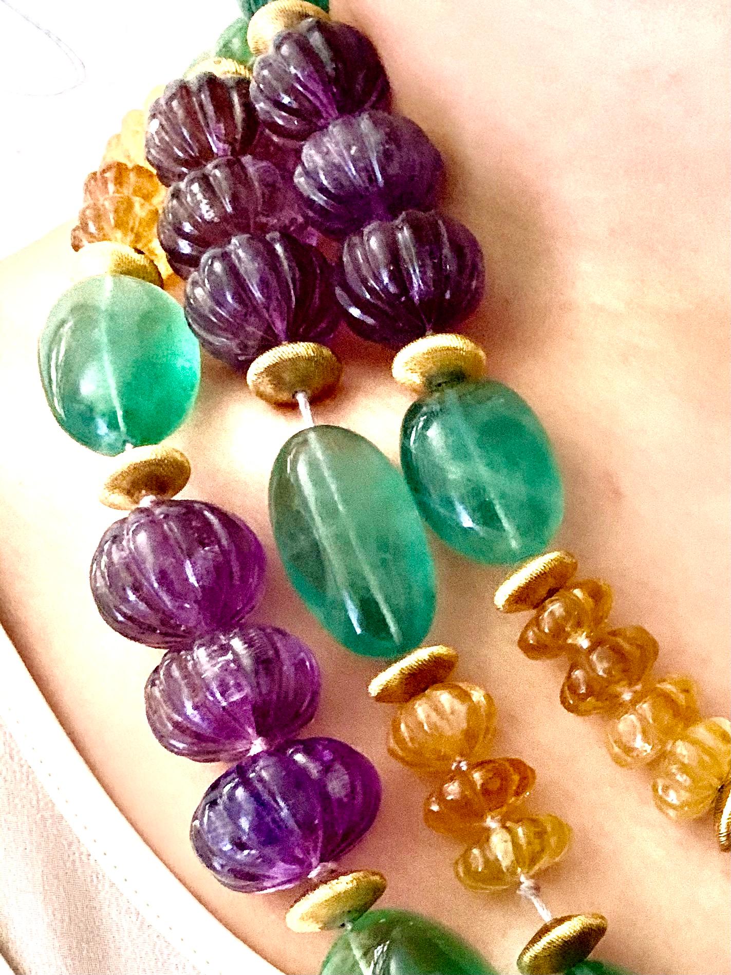 Artist Vintage Iradj Moini Amethyst, Citrine, Fluorite and Gold-Plated Bead Necklace