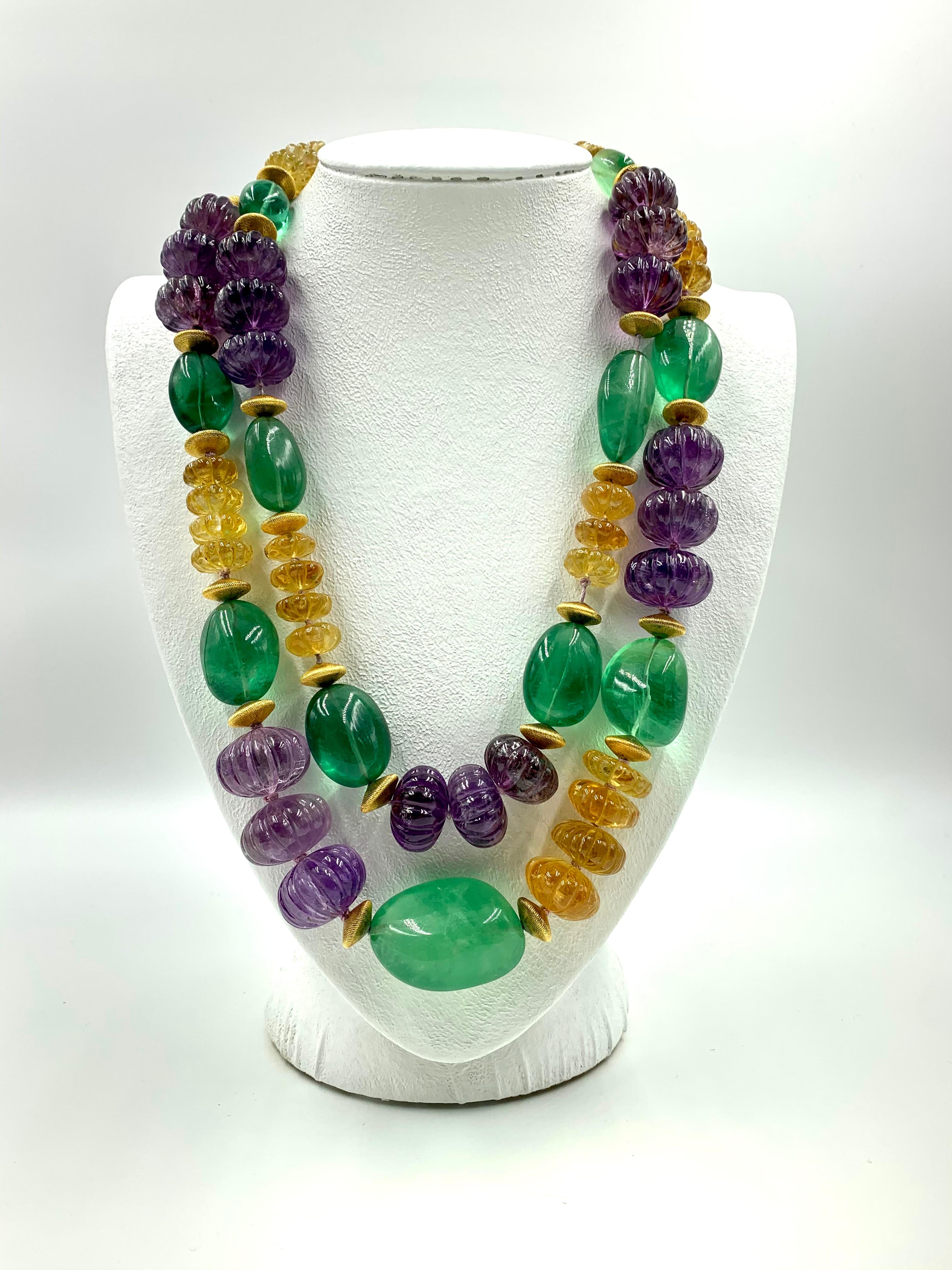 Vintage Iradj Moini Amethyst, Citrine, Fluorite and Gold-Plated Bead Necklace 2