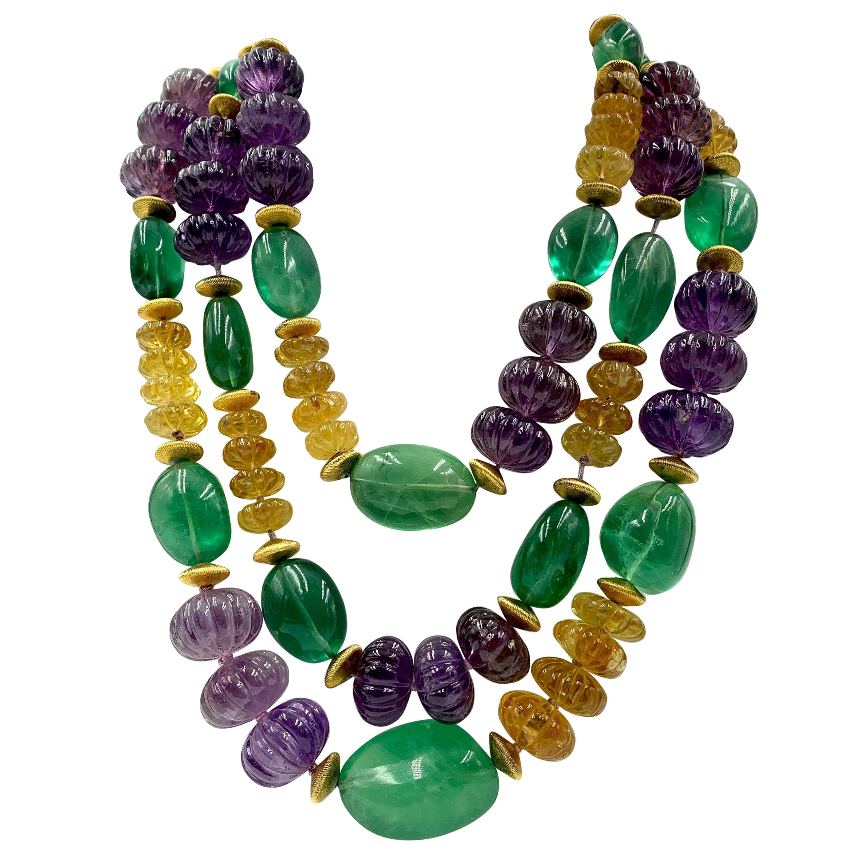 Vintage Iradj Moini Amethyst, Citrine, Fluorite and Gold-Plated Bead Necklace