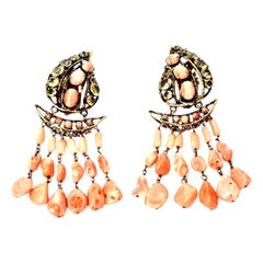 Weinlese Iradj  Moini Engel-Ohrclips mit Koralle, Citrin und Strass