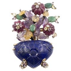 Vintage IRADJ MOINI Multi-color Gemstone Flowers in Vase Brooch