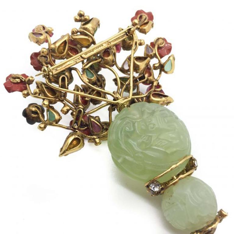 Vintage Iradj Moini Semi Precious Stone Floral Statement Brooch 1990s In Good Condition In Wilmslow, GB