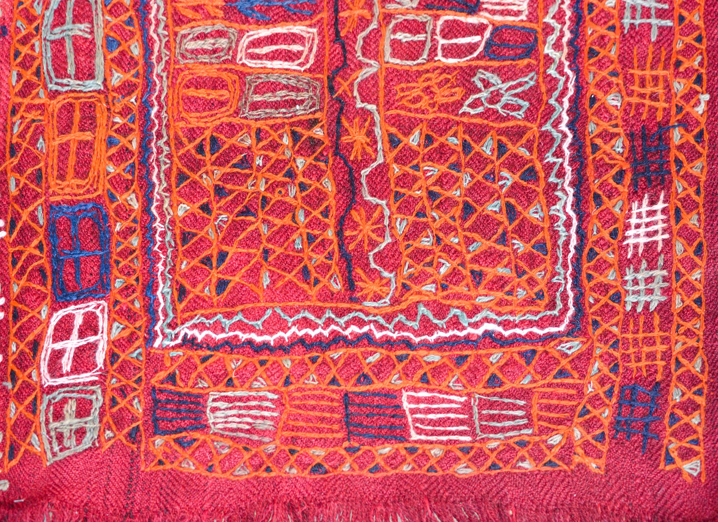 Wool Vintage Iragi Embroidered Panel For Sale