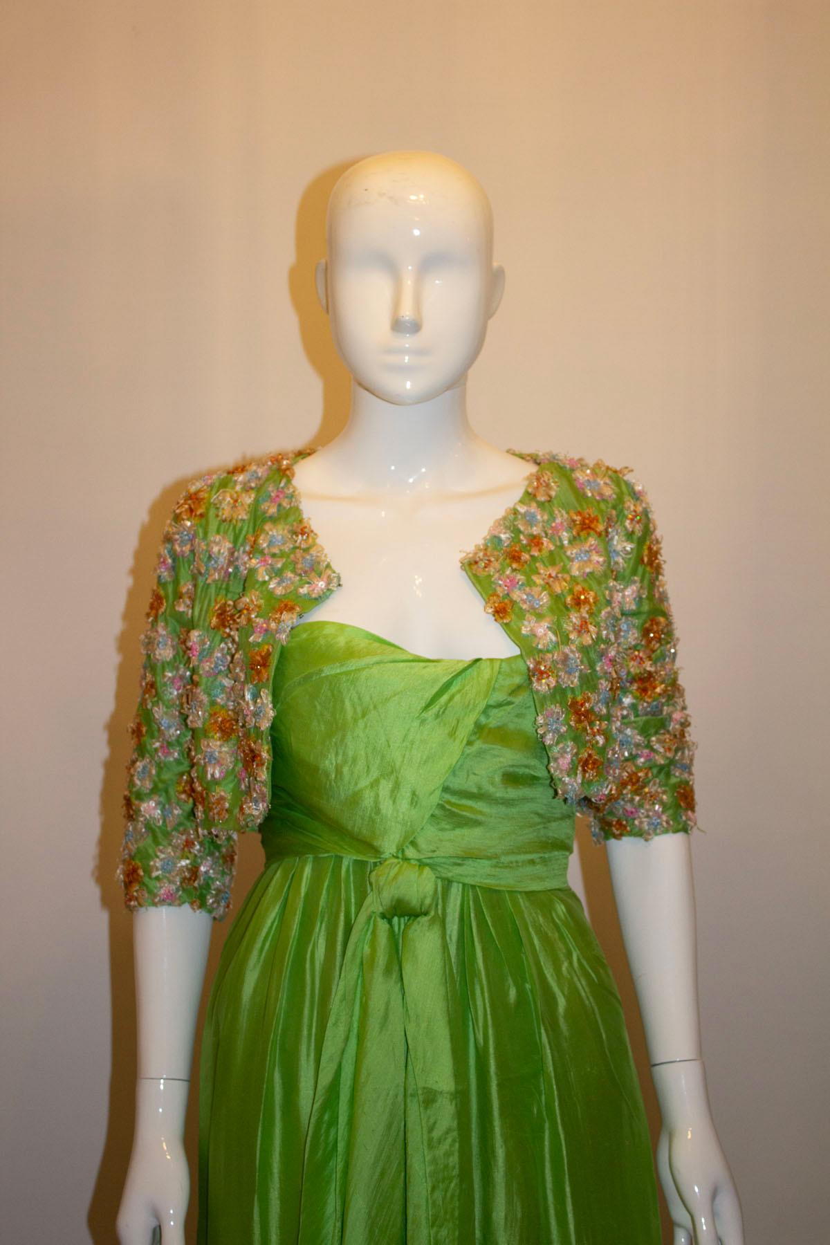Green Vintage Irene Galitzine Couture Evening Dress and Jacket For Sale