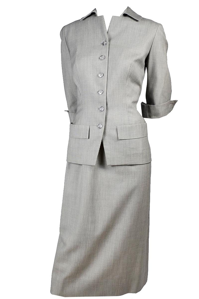 Vintage Irene Lentz 1950s Gray 2 Pc Skirt Suit Exclusively for Gunther Jaeckel In Excellent Condition In Portland, OR