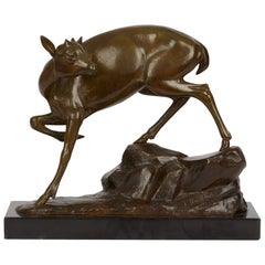 Vintage Irénée Rochard Art Deco Bronze Fawn Sculpture