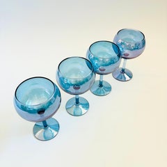 Vintage Iridescent Blue Coupe Glasses - Set of 4