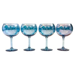 Bicchieri da cocktail blu iridescenti in stile vintage postmoderno, set da 4