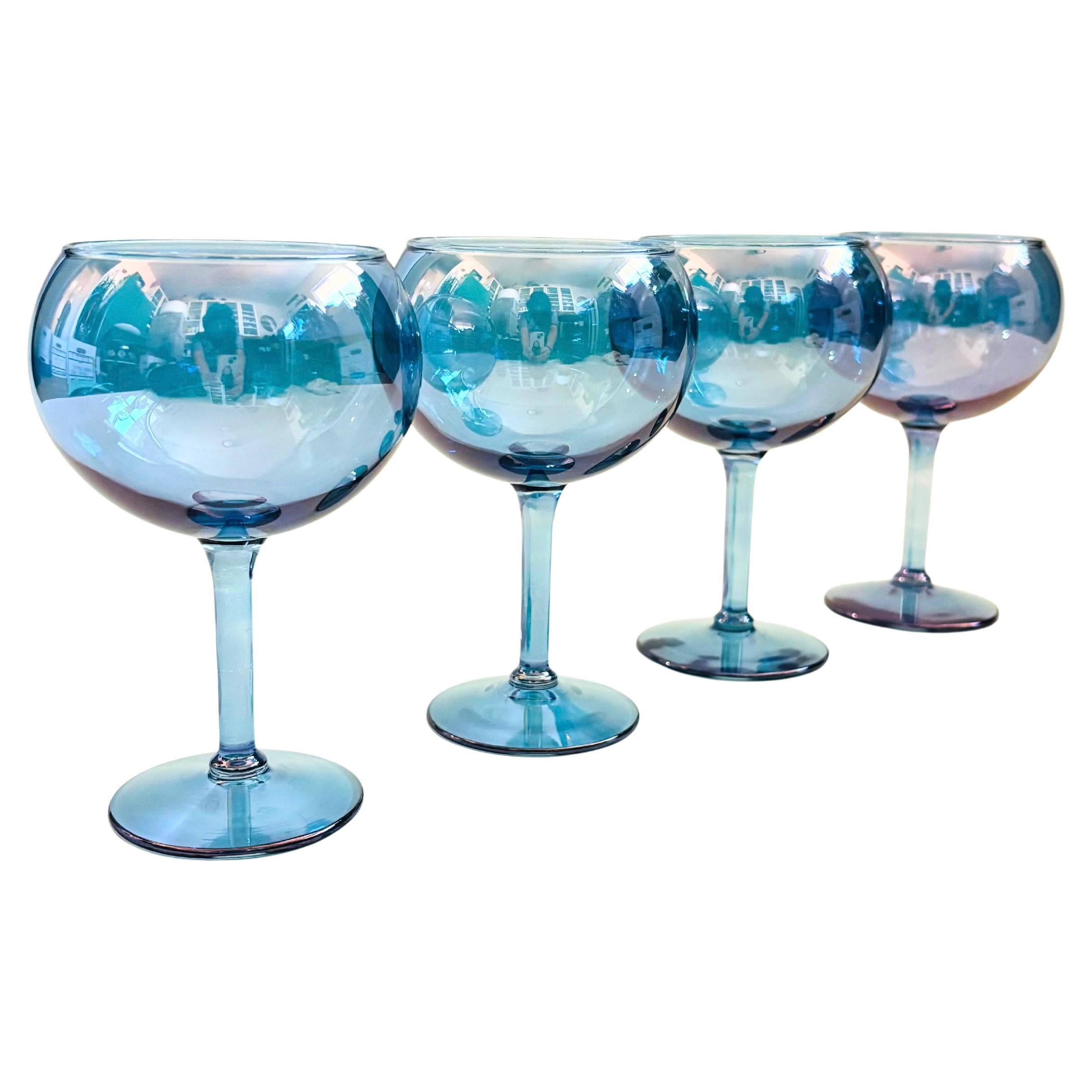 Verres à coupe vintage bleu irisé - Lot de 4