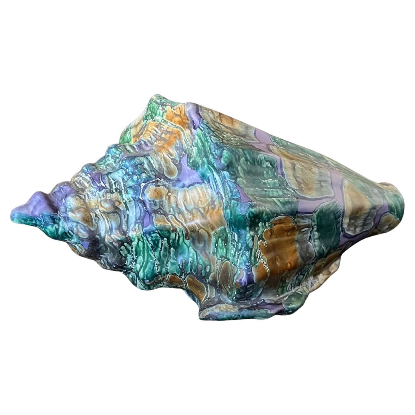 Vintage Iridescent Ceramic Conch Shell For Sale at 1stDibs