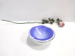Vintage Iridescent Cornflower Blue and White Murano Glass Trinket Bowl - Ashtray