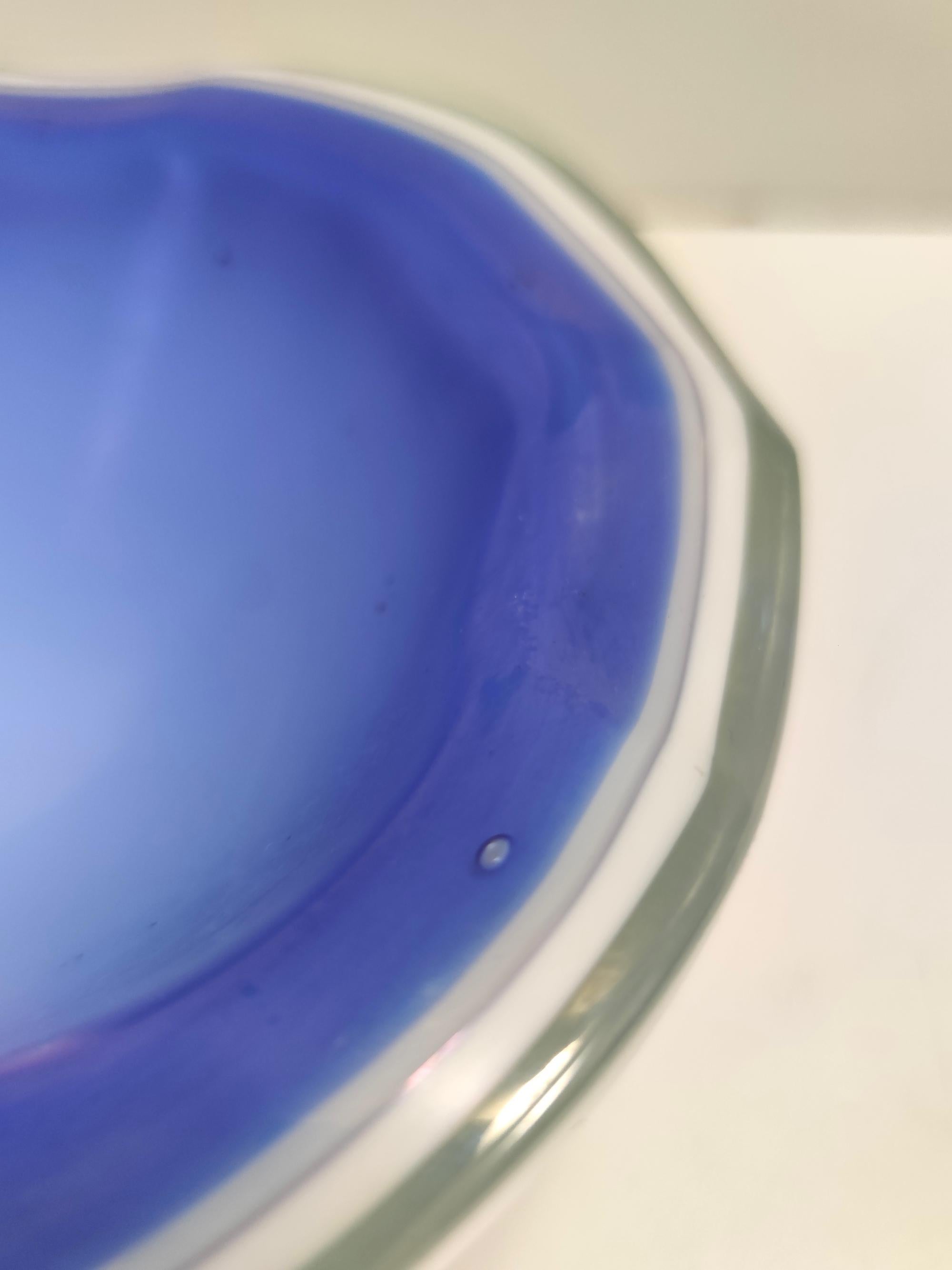 Vintage Iridescent Cornflower Blue and White Murano Glass Trinket Bowl - Ashtray For Sale 2