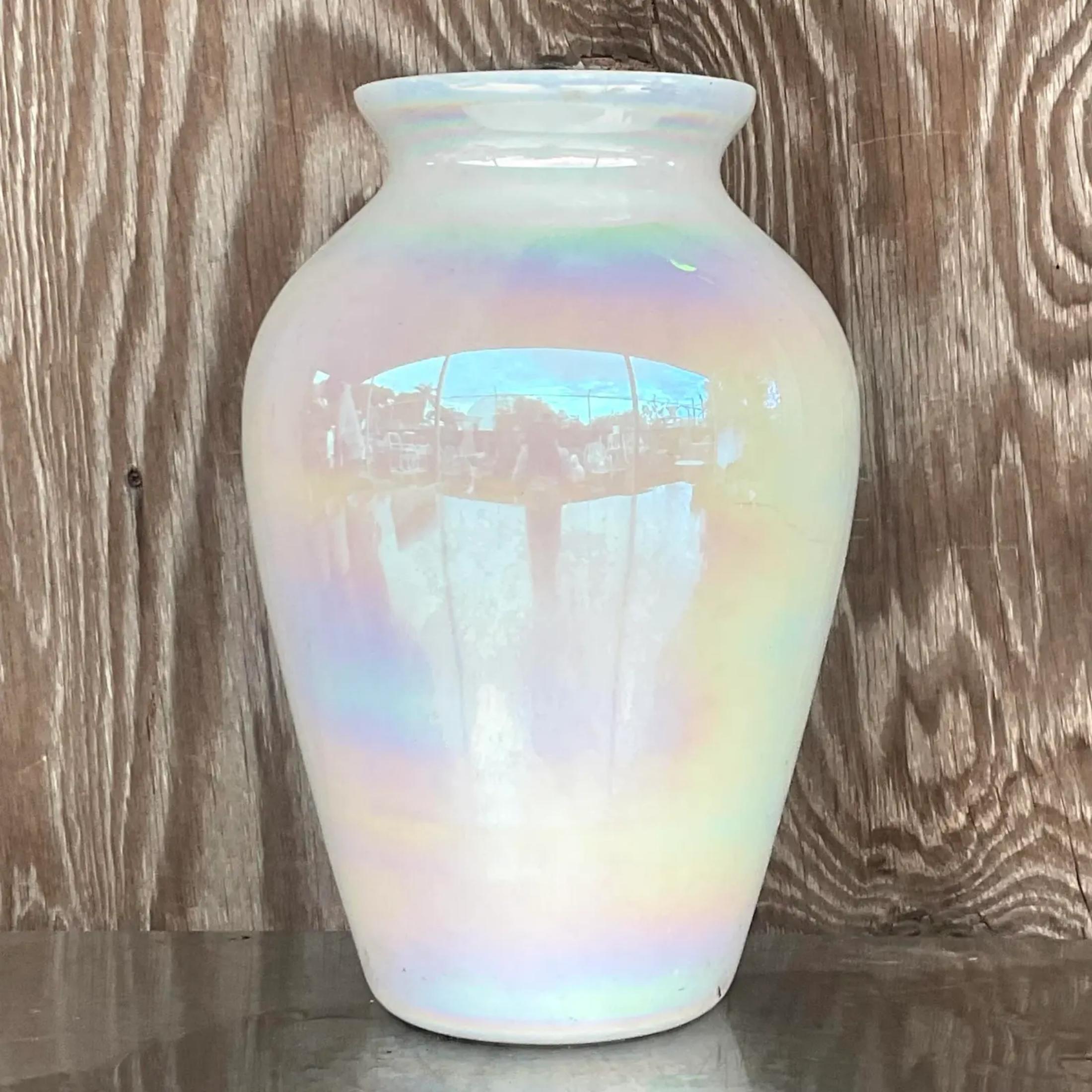 Bohemian Vintage Iridescent Glass Vase For Sale