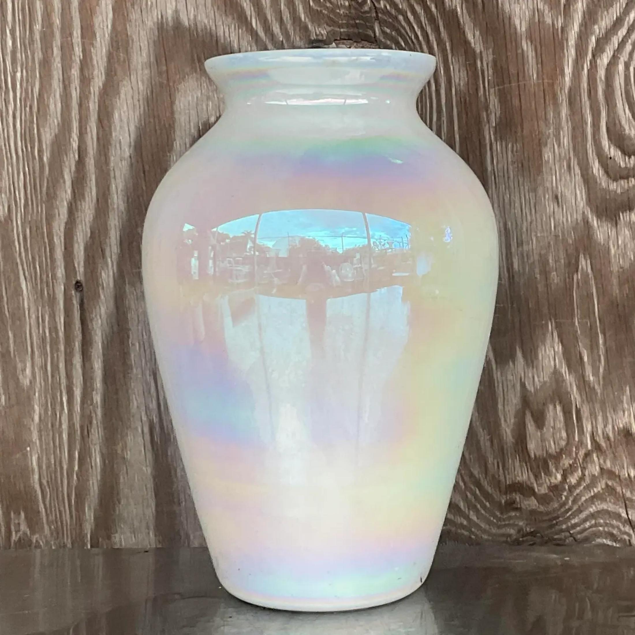 Vintage Iridescent Glass Vase In Good Condition For Sale In west palm beach, FL