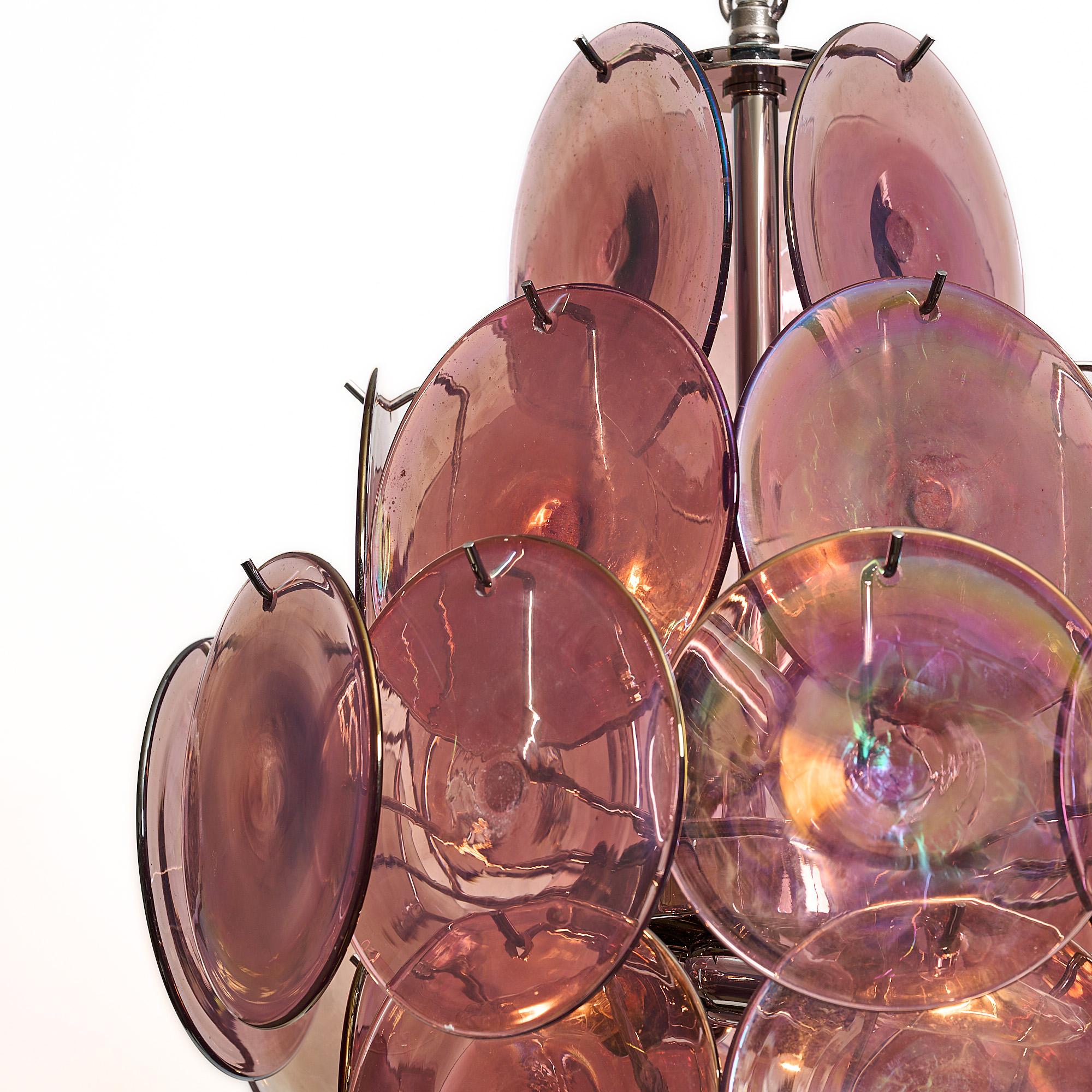 Vintage Iridescent Magenta Murano Glass Chandelier In Good Condition In Austin, TX