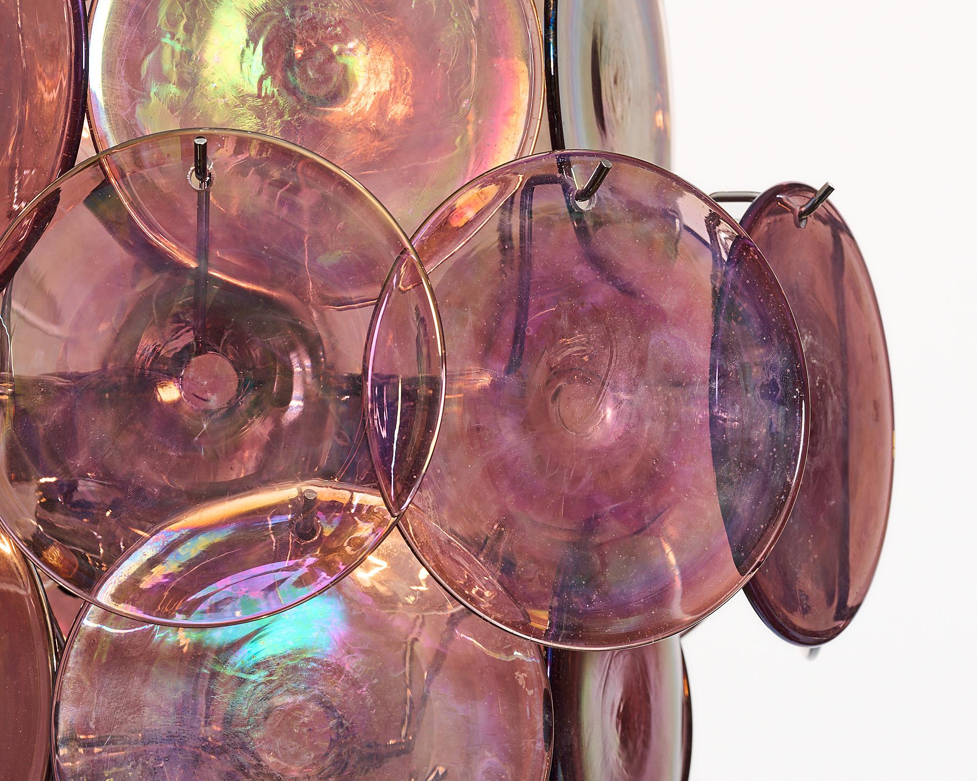 Late 20th Century Vintage Iridescent Magenta Murano Glass Chandelier