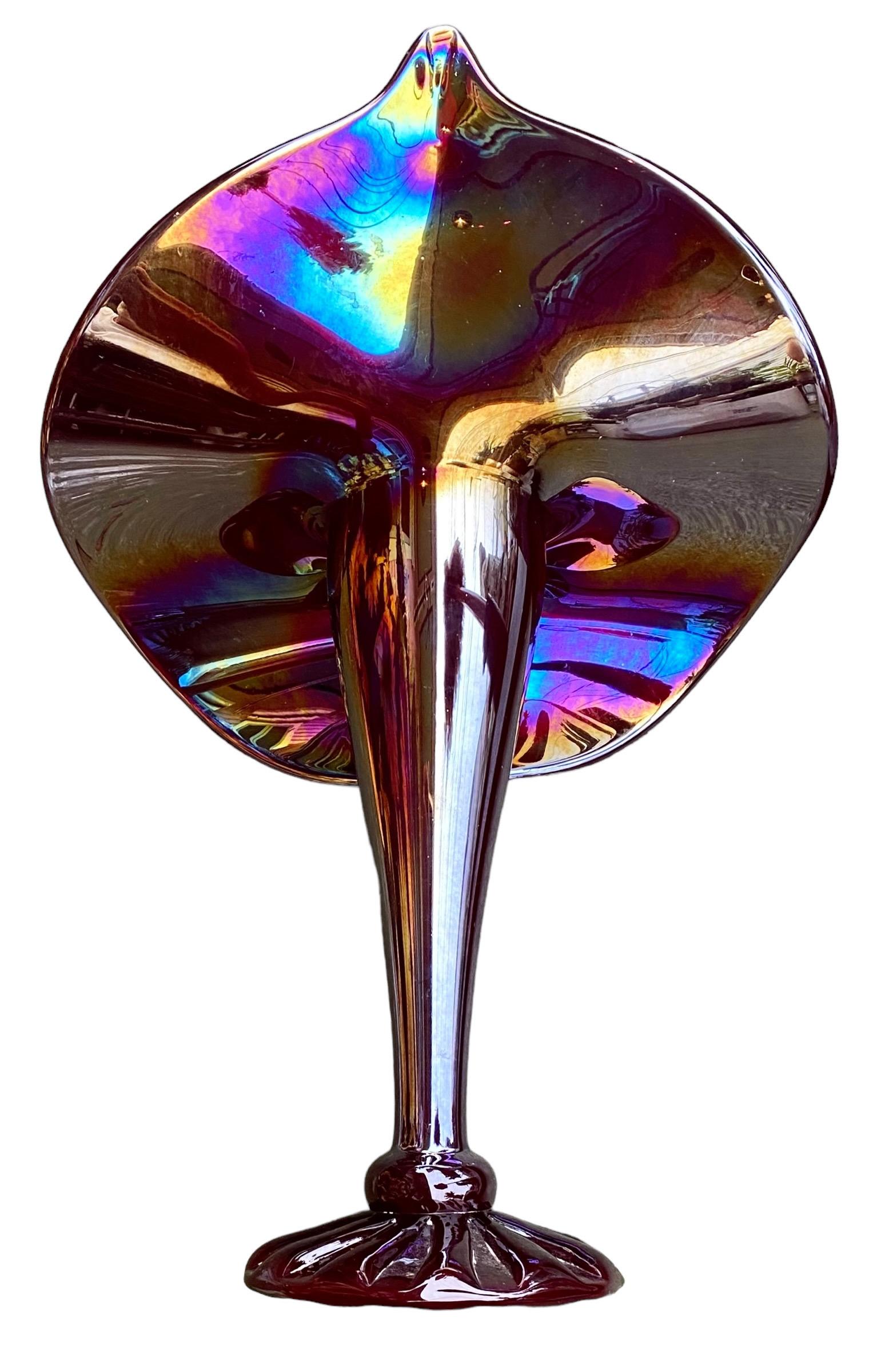 Vintage Iridescent Studio Art Glass Jack in the Pulpit Vase  3