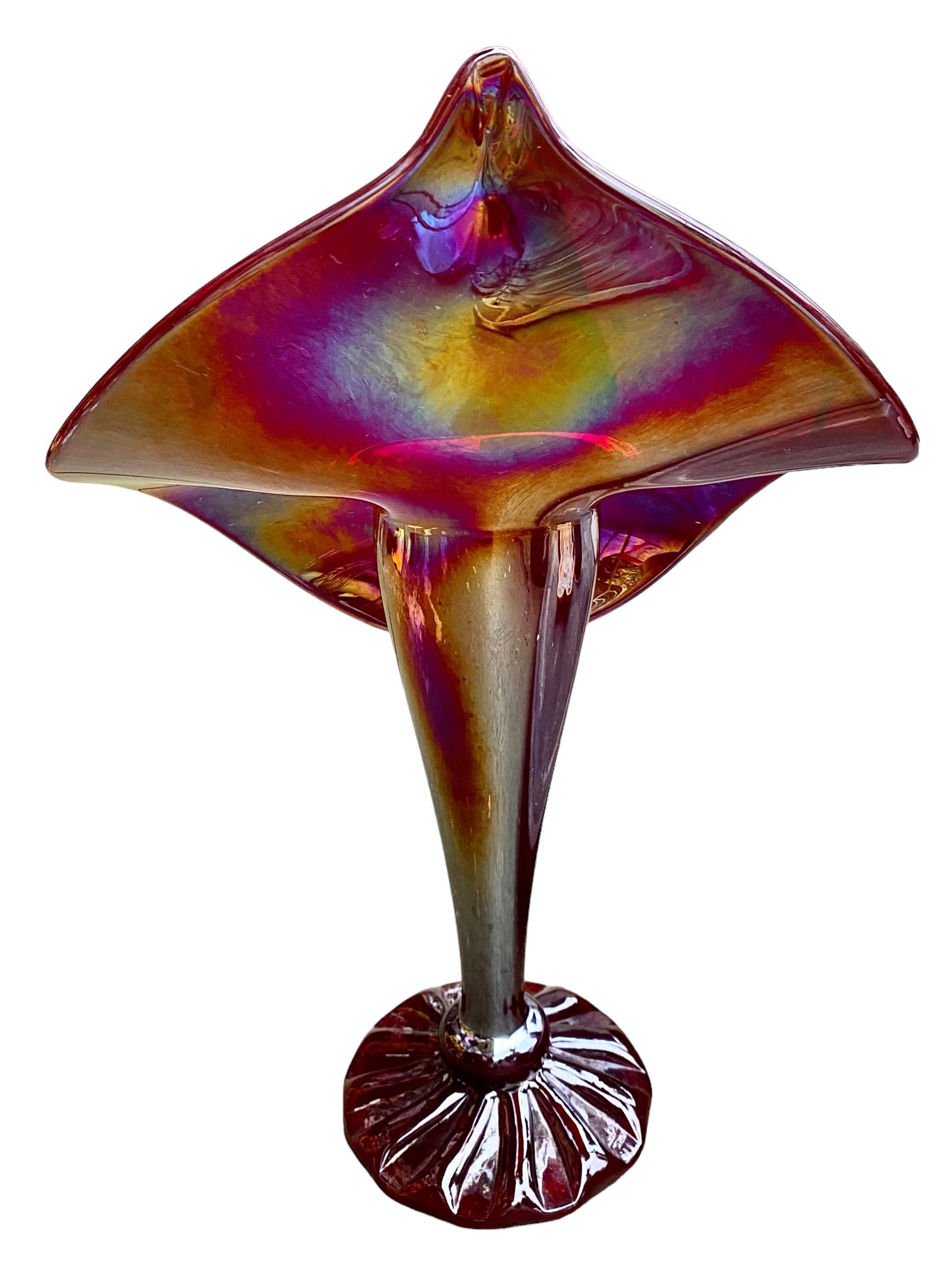 Vintage Iridescent Studio Art Glass Jack in the Pulpit Vase  6