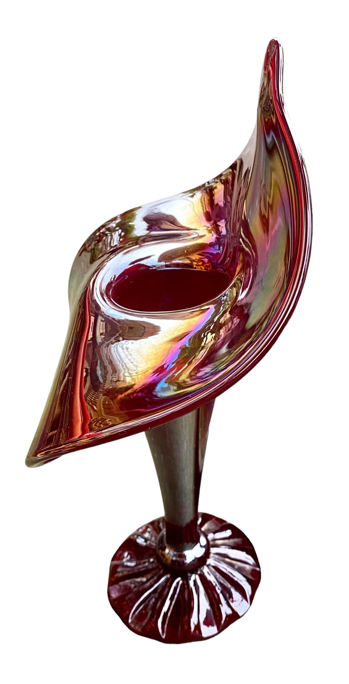 American Vintage Iridescent Studio Art Glass Jack in the Pulpit Vase