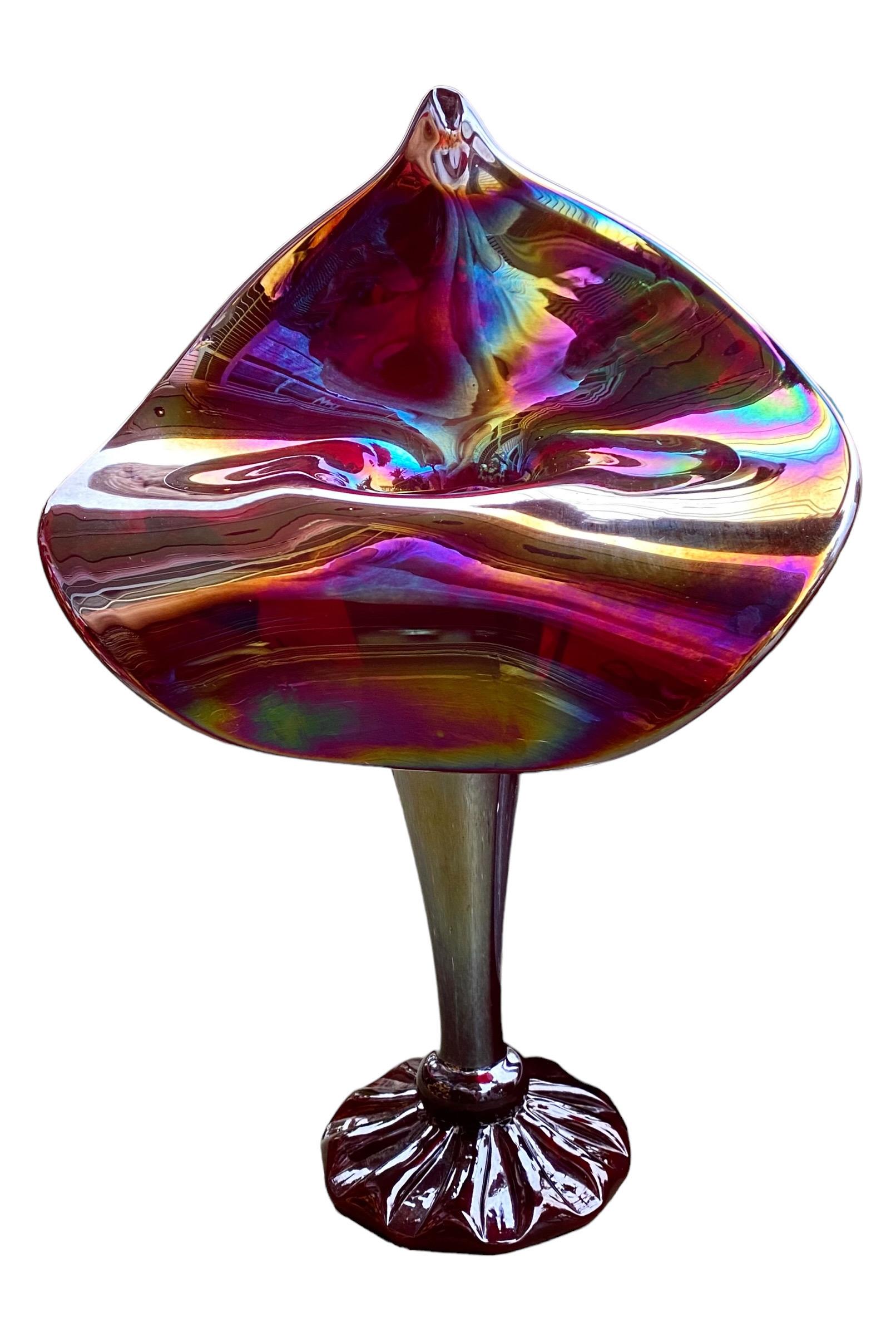 Late 20th Century Vintage Iridescent Studio Art Glass Jack in the Pulpit Vase 
