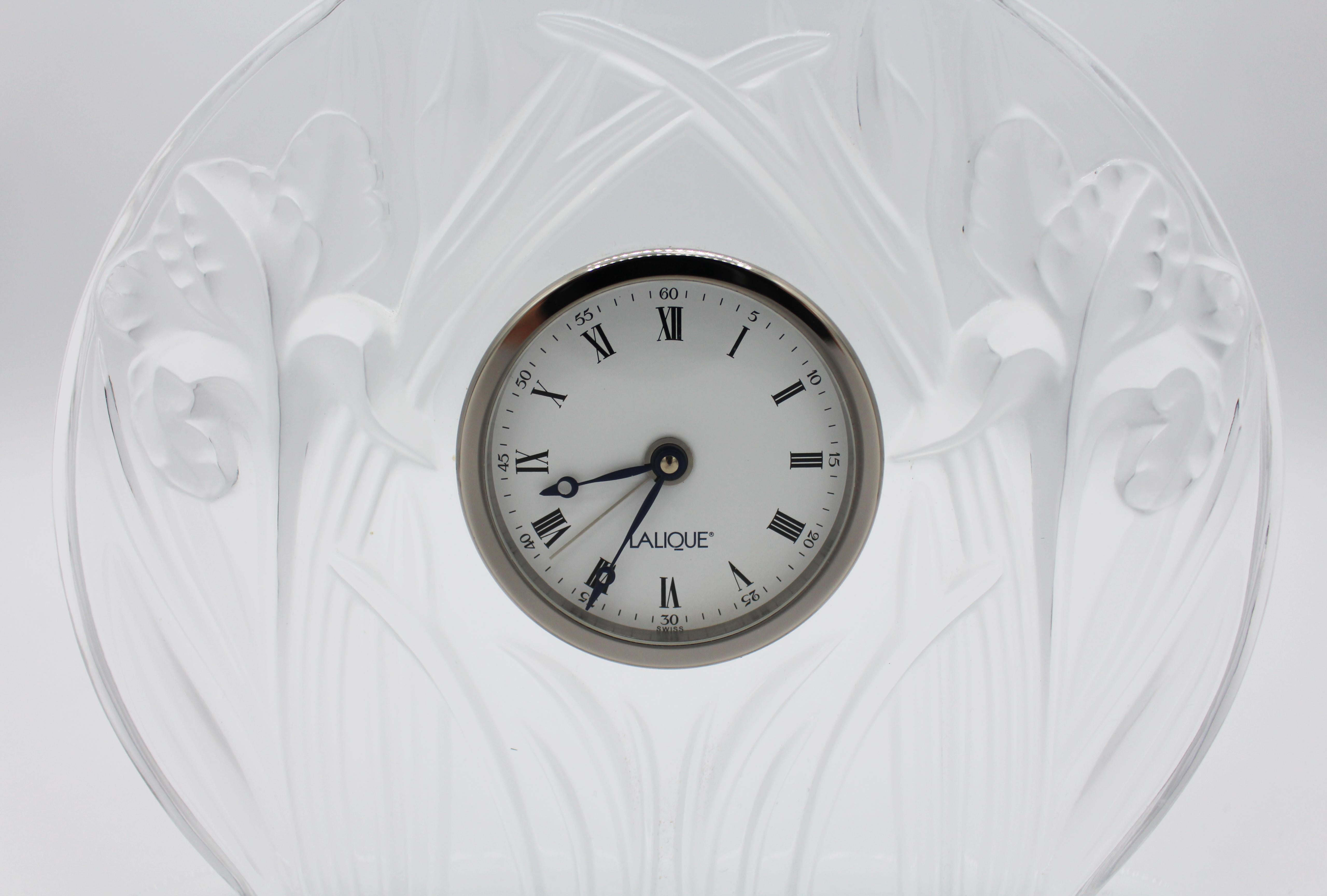 Vintage Iris Table Clock by Lalique In Good Condition In Chapel Hill, NC
