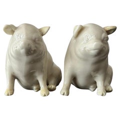 Vintage Irish Belleek Porcelain Pigs - a Pair