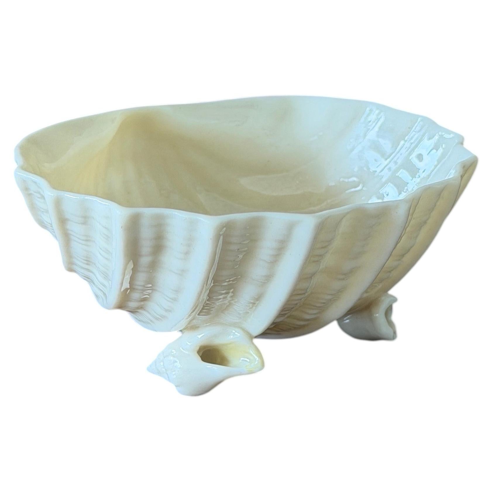 Vintage Irish Belleek Porcelain Shell Bowl on Conch Feet