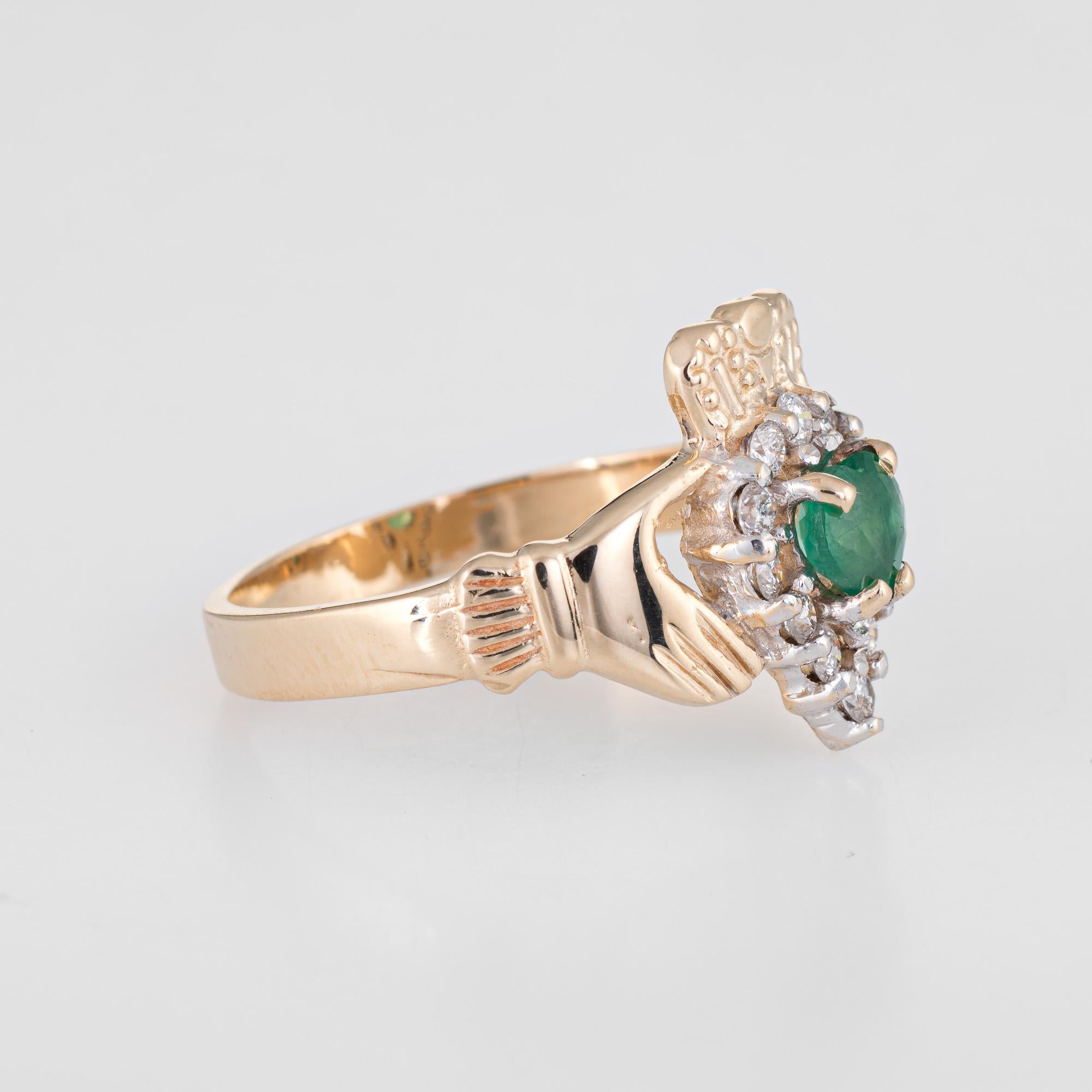 claddagh 14k heart emerald set ring