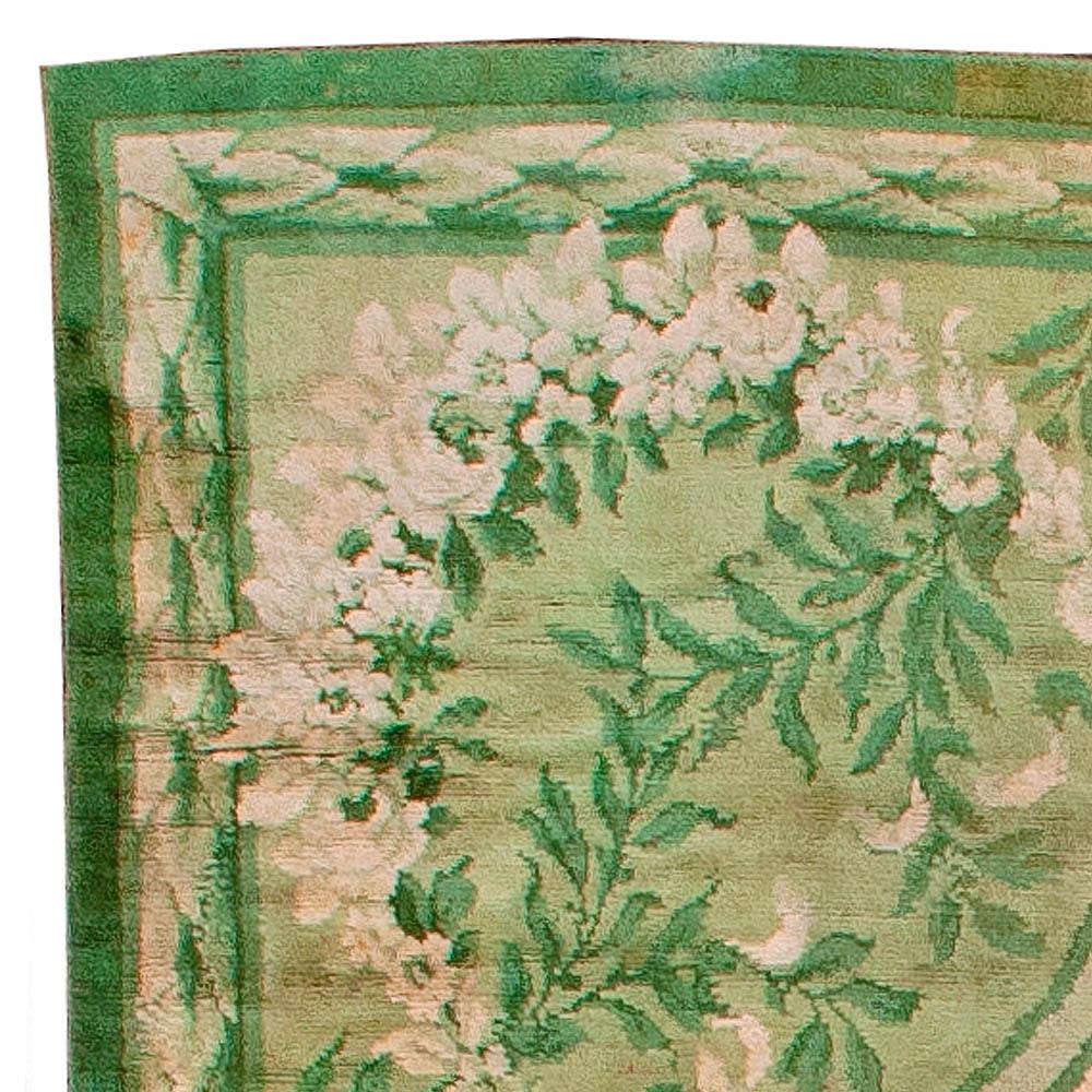 Hand-Woven Vintage Irish Donegal Botanic Green Handmade Rug For Sale