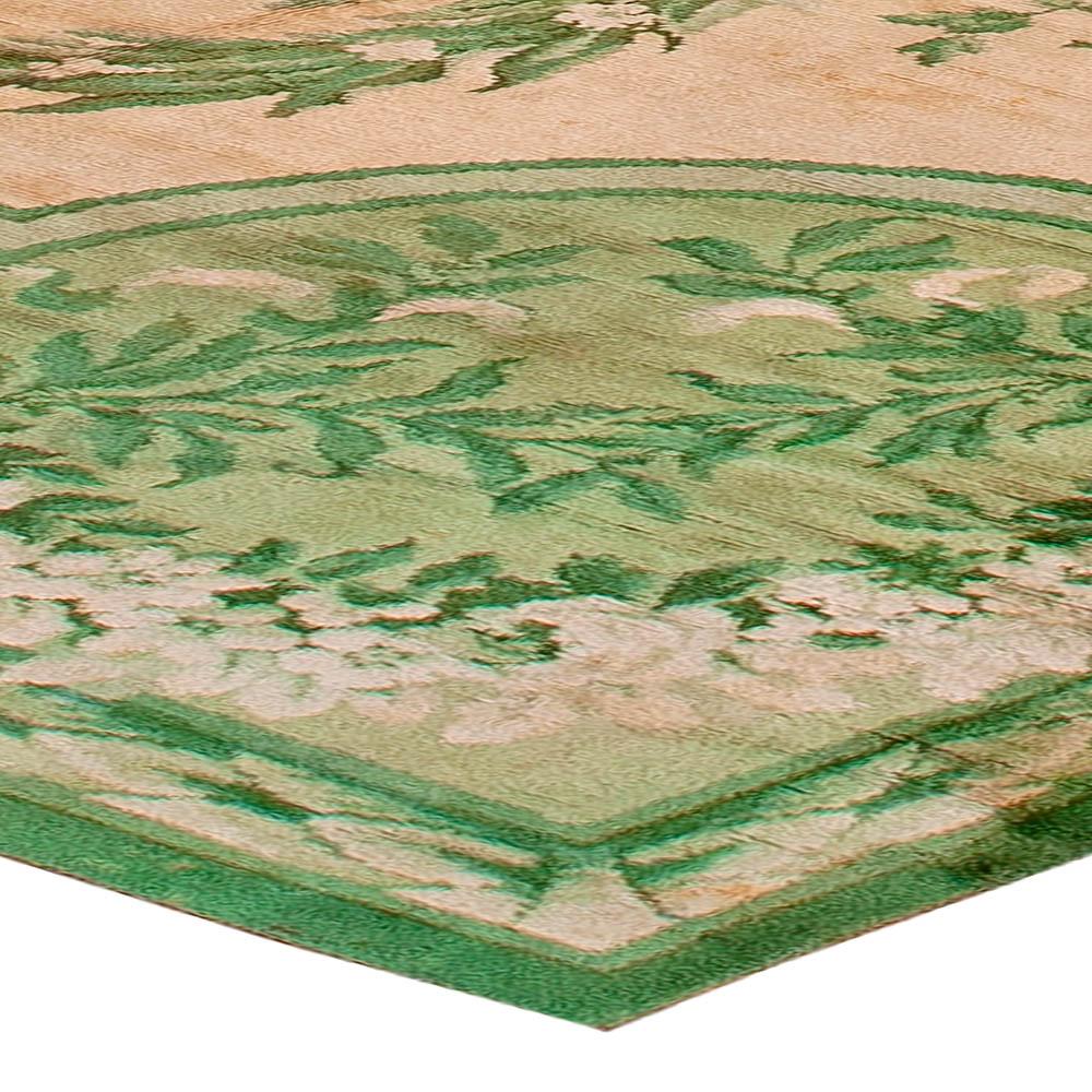 Vintage Irish Donegal Botanic Green Handmade Rug In Good Condition For Sale In New York, NY