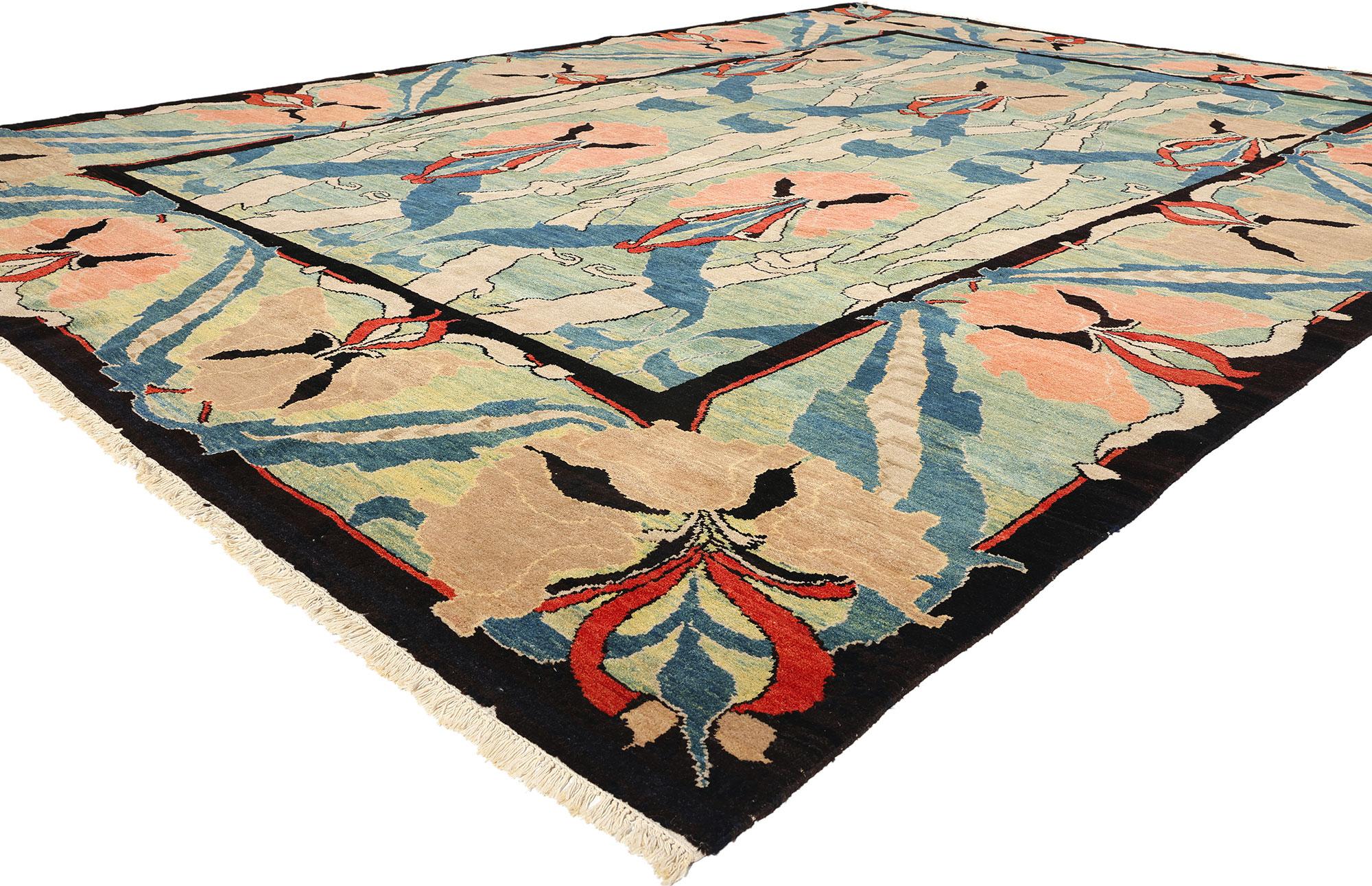 78758 Vintage Irish Donegal Rug Inspired by William Morris, 11'03 x 15'03. Irish Donegal rugs, originating from County Donegal, Ireland, are celebrated for their thick pile, intricate designs, and use of locally sourced wool from the rugged