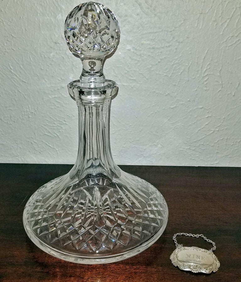 Vintage Irish Waterford Crystal Ships Decanter with Solid Silver Wine