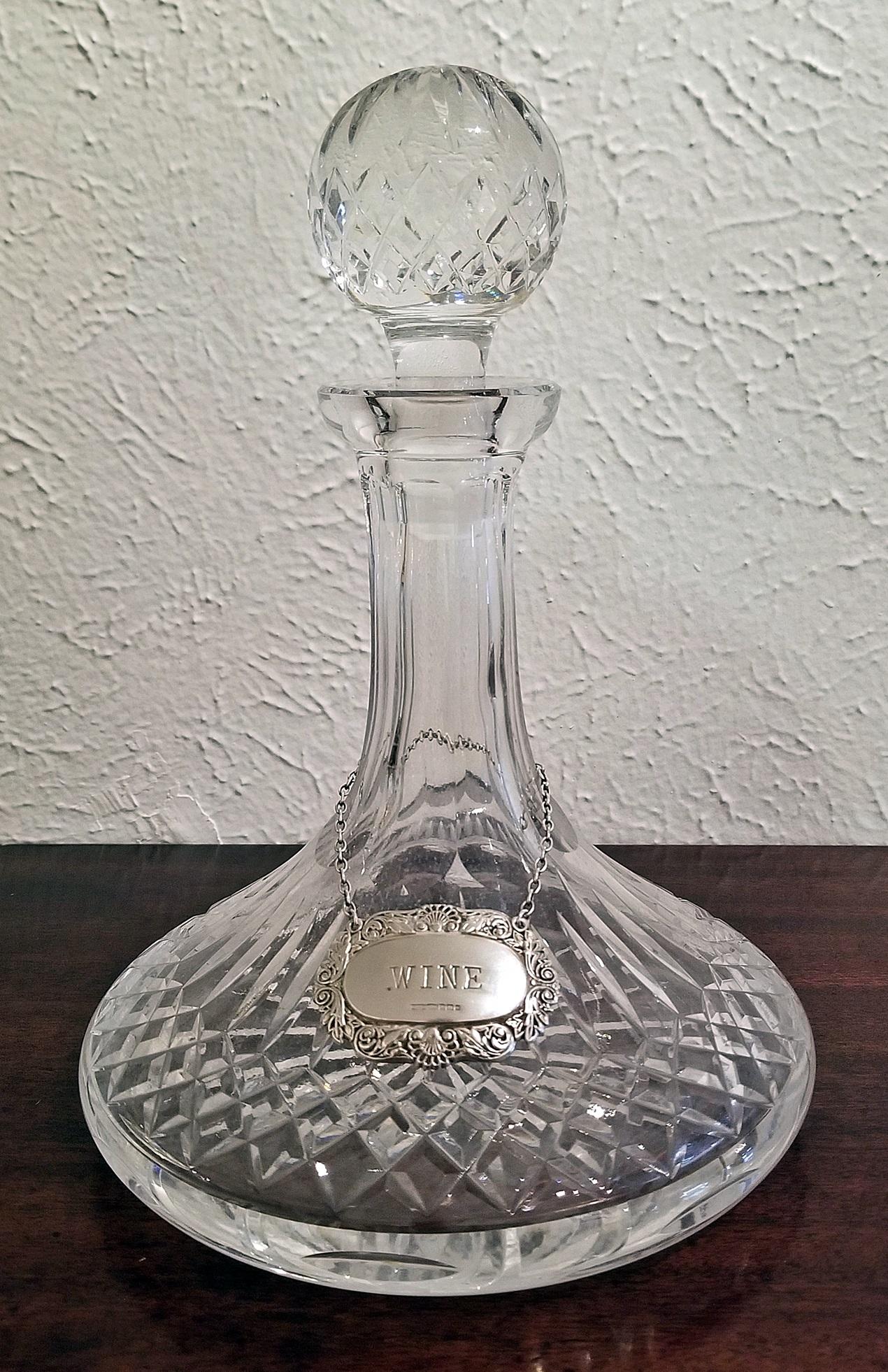 Vintage Irish Waterford Crystal Ships Decanter with Solid Silver Wine Label 2
