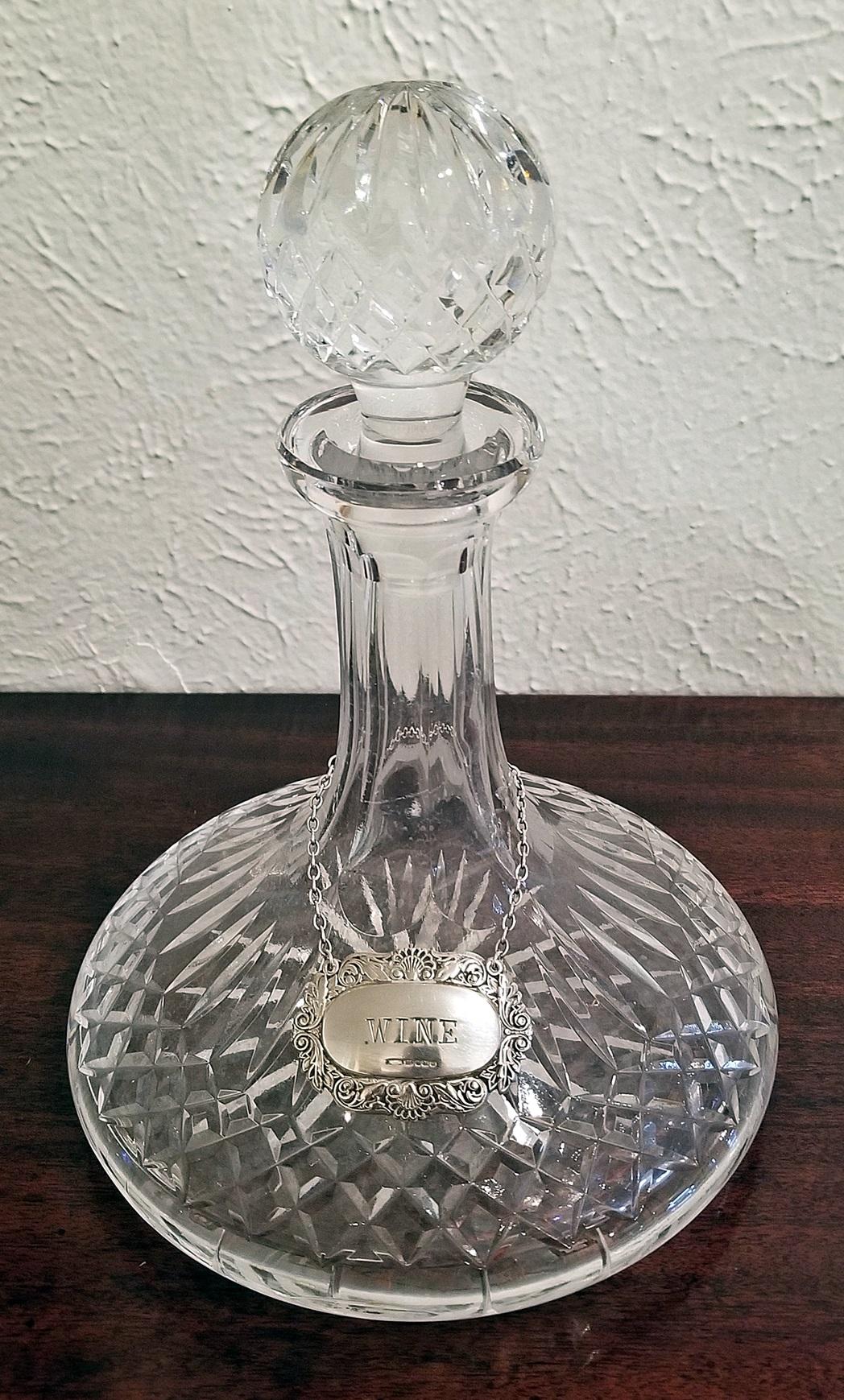 Vintage Irish Waterford Crystal Ships Decanter with Solid Silver Wine Label 3