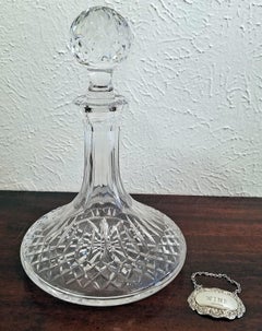 Vintage Irish Waterford Crystal Ships Decanter with Solid Silver Wine Label
