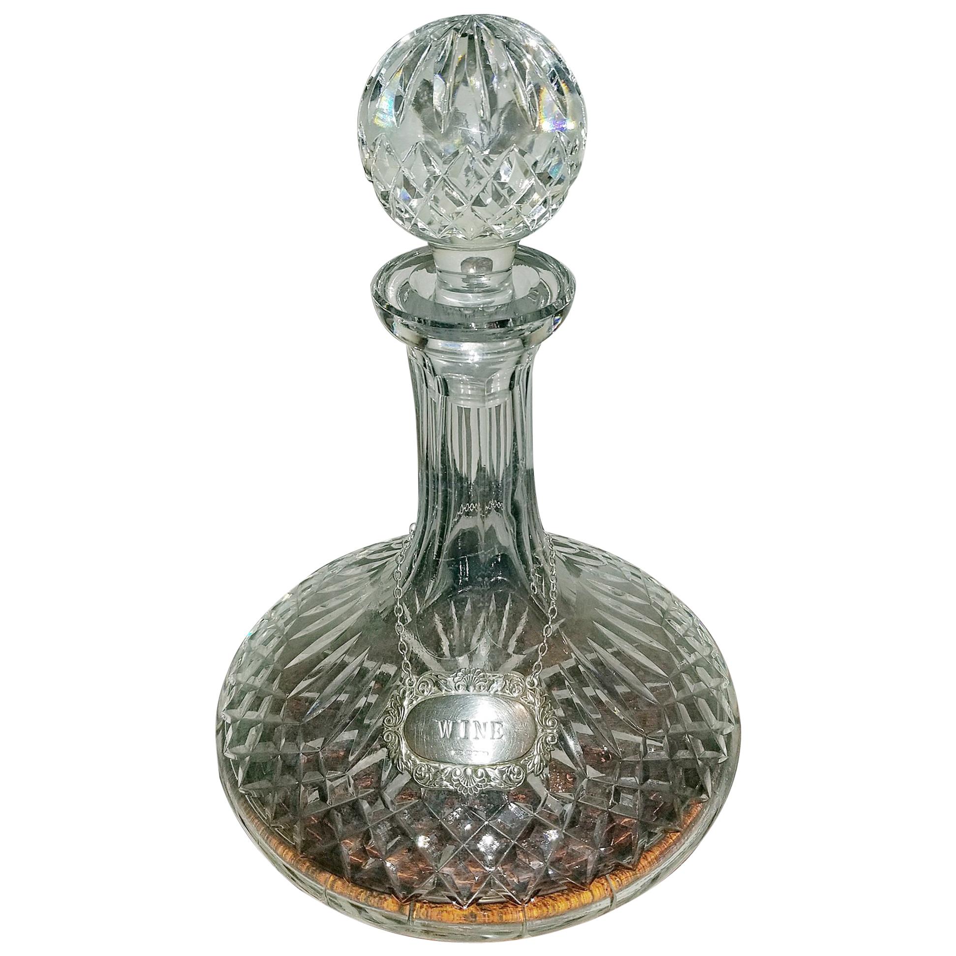 Vintage Irish Waterford Crystal Ships Decanter with Solid Silver Wine Label