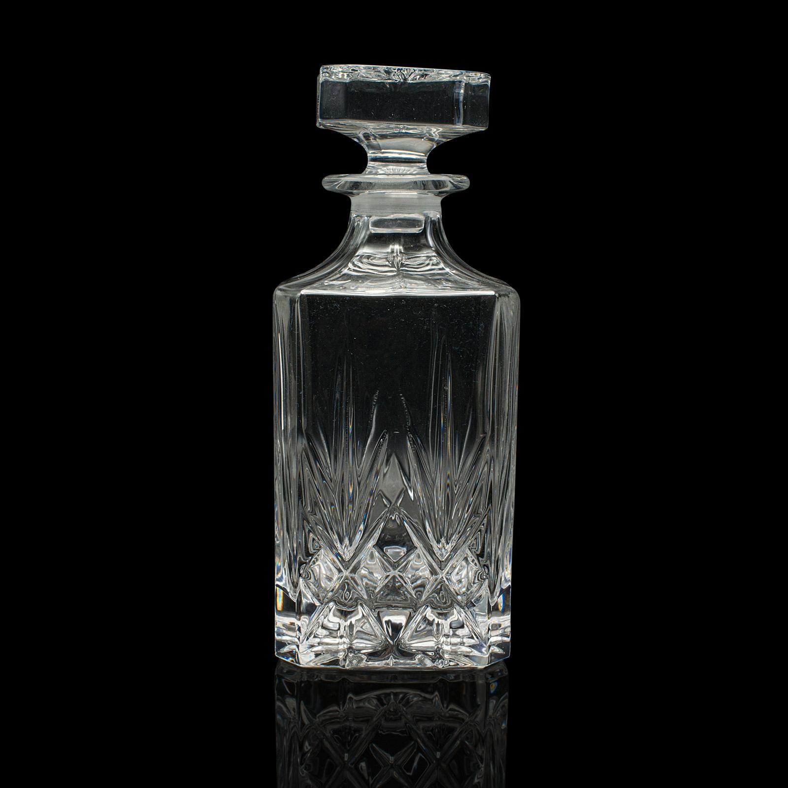 Mid-Century Modern Vintage Irish Whiskey Decanter, Cut Crystal Glass, Spirits, Bourbon, Mid Century For Sale
