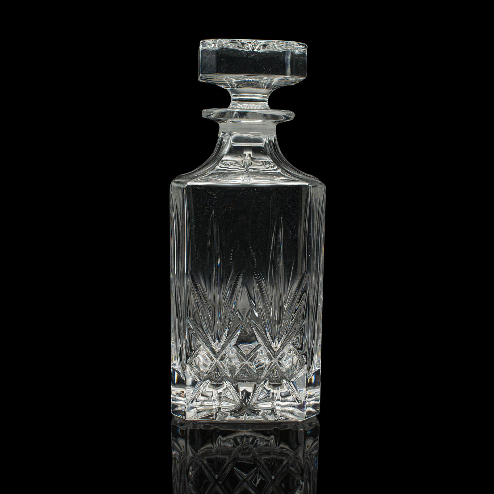 British Vintage Irish Whiskey Decanter, Cut Crystal Glass, Spirits, Bourbon, Mid Century For Sale