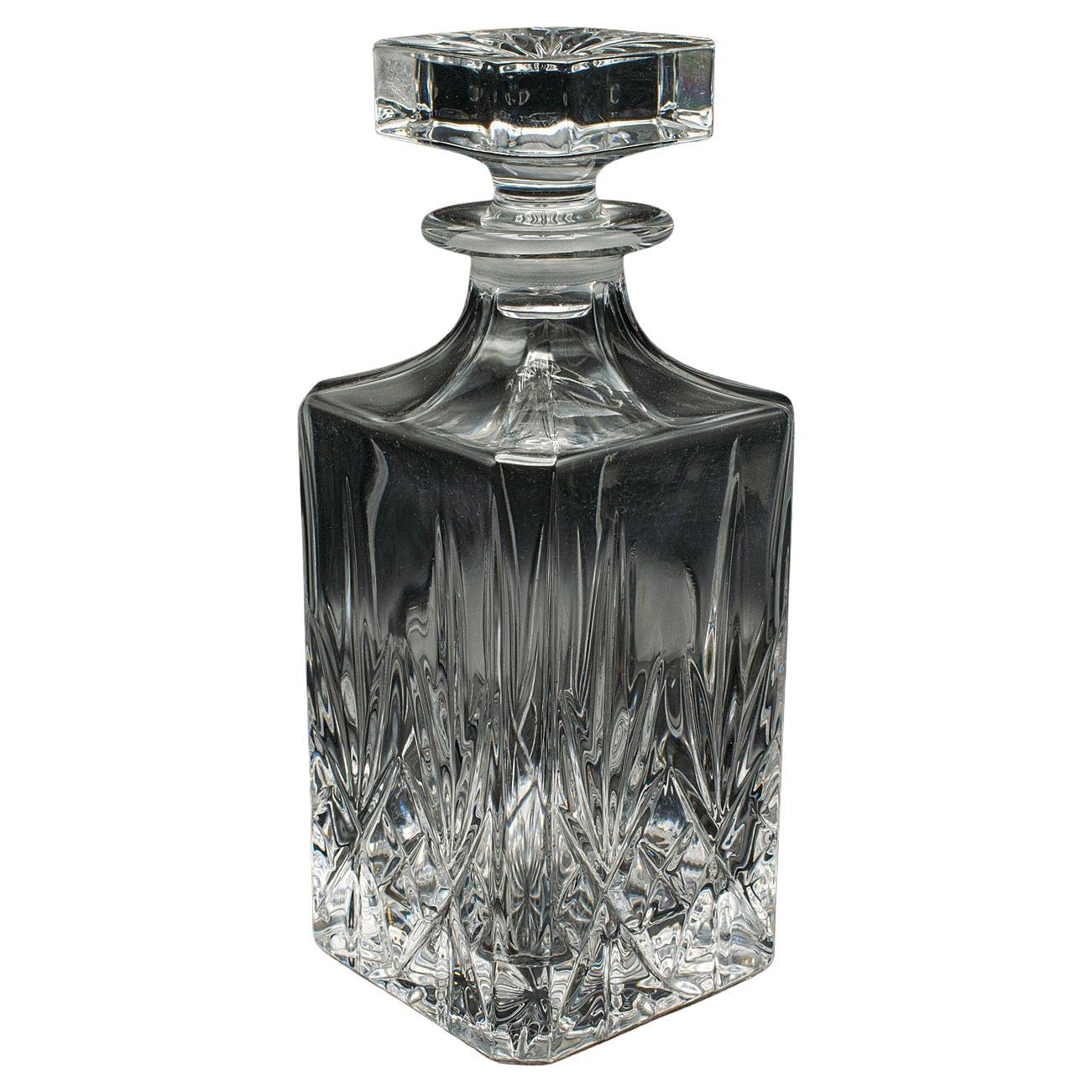 Vintage Irish Whiskey Decanter, Cut Crystal Glass, Spirits, Bourbon, Mid Century For Sale